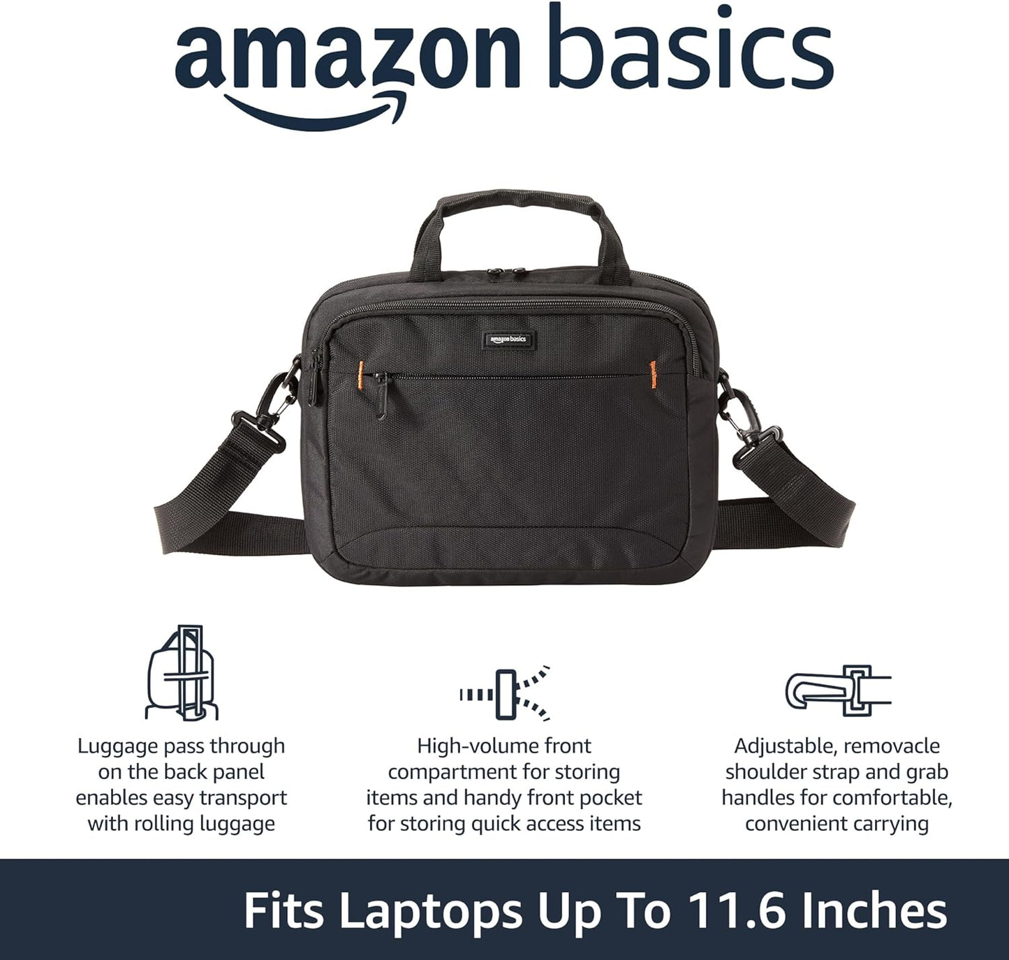 Amazon Basics 11.6 inch 1-Pack Laptop Bag with Shoulder Strap and Handle, Briefcase with Large Capacity Compartments