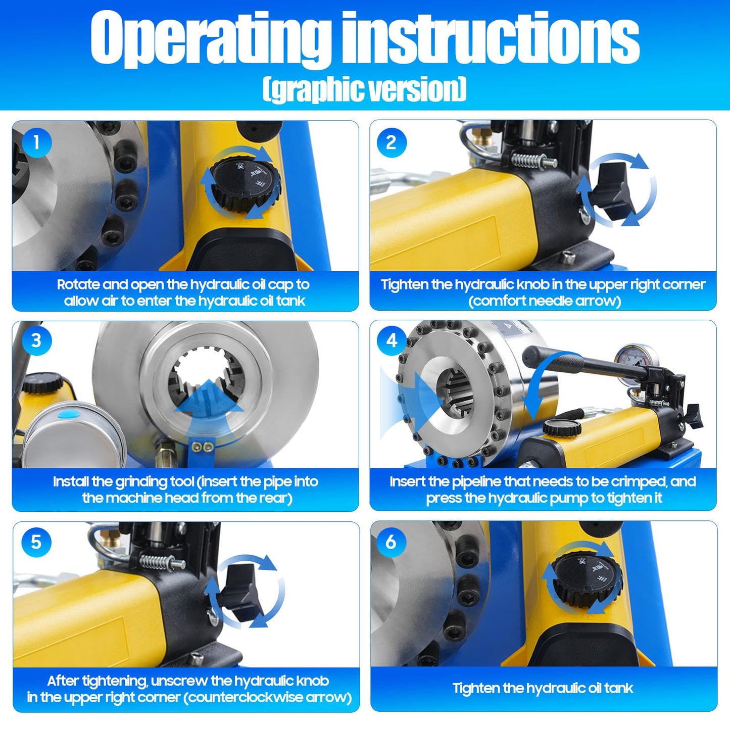 sjcdicnj Hydraulic Hose Crimper with 8 Sets of Dies, High Pressure Hydraulic Hose Crimping Tool, 0.01mm Accuracy, Handheld Hose Crimping Machine for Automotive, Industrial & Plumbing Pipes (Sliver)