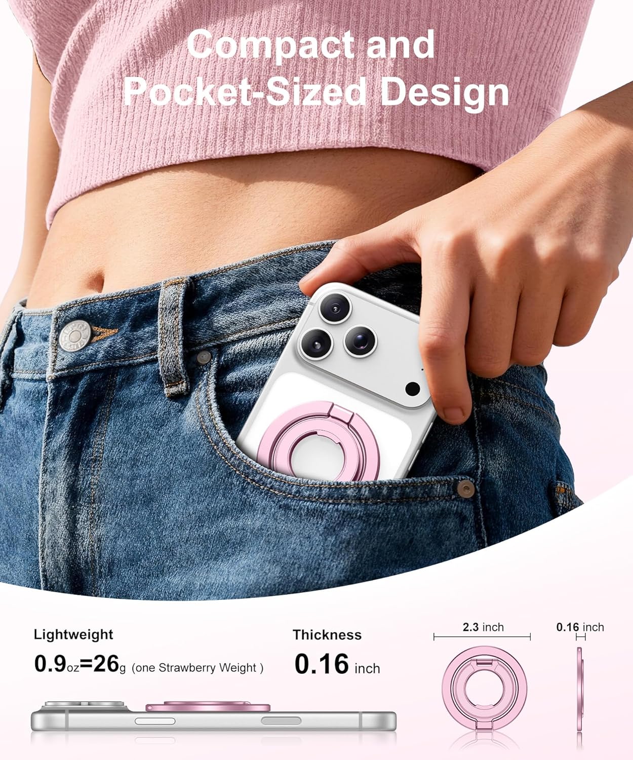 CAPRARO 360 17/16/15/14/16 Magnetic Phone Ring Holder for MagSafe, Dual-Side Magnetics, Rotation Gym Phone Stand Grip