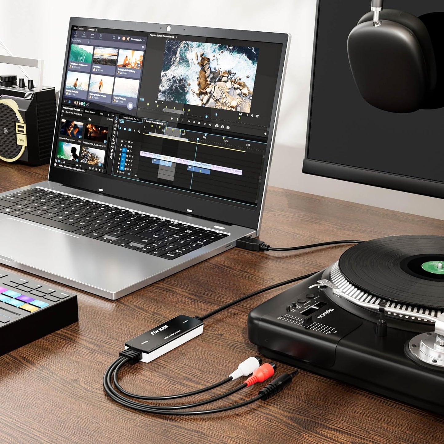 Fly Kan 2.0 RCA/3.5mm Vinyl/Cassette MP3 USB Audio Grabber with USB-C Adapter Analog to Digital Converter, Dual Inputs