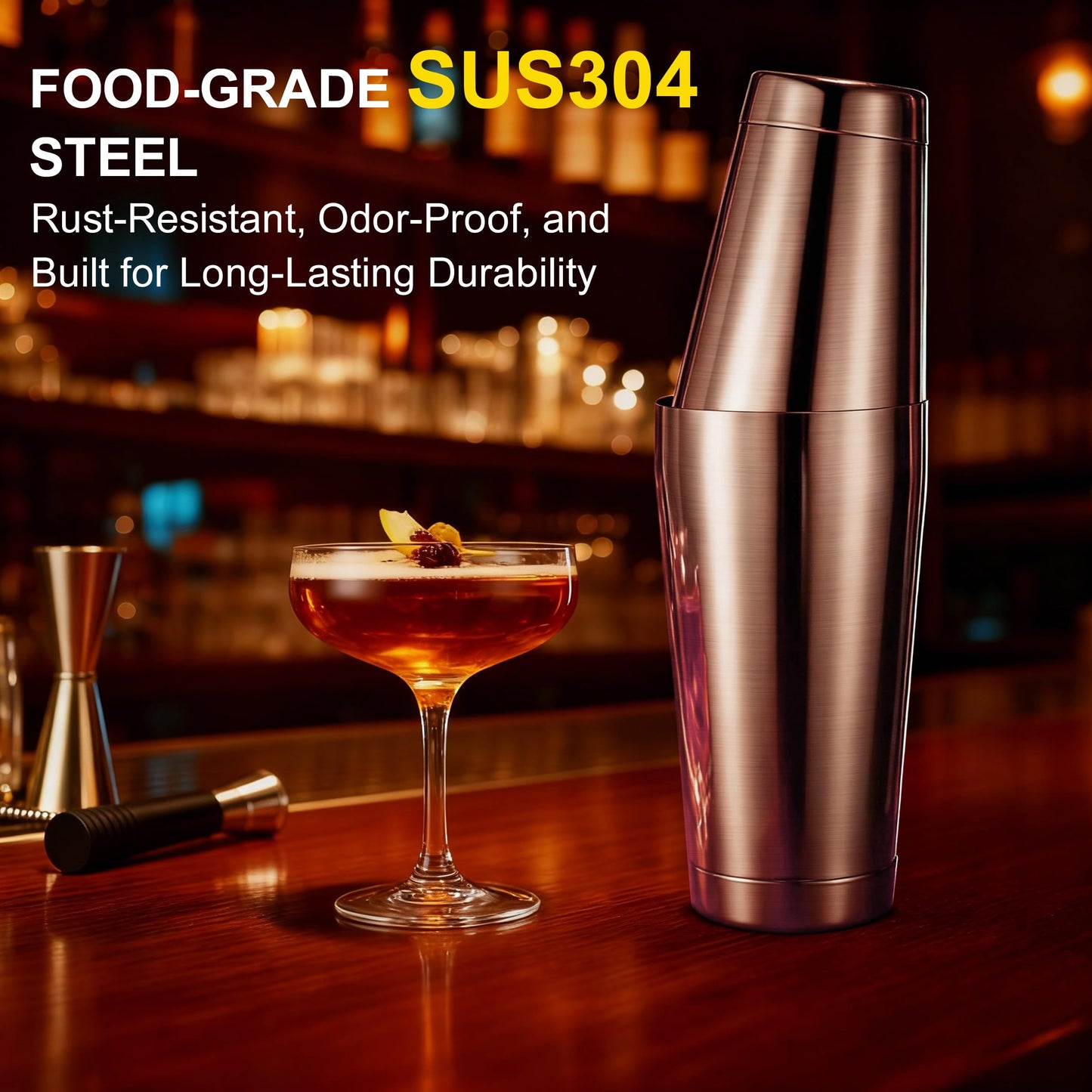 BETTFOR Boston Shaker Set, 18oz & 28oz 2-Piece Tins, Professional 304 Stainless Steel Cocktail Shaker with Leak-Proof Weighted Base for Bartending, Home & Bar Use (RoseGold)