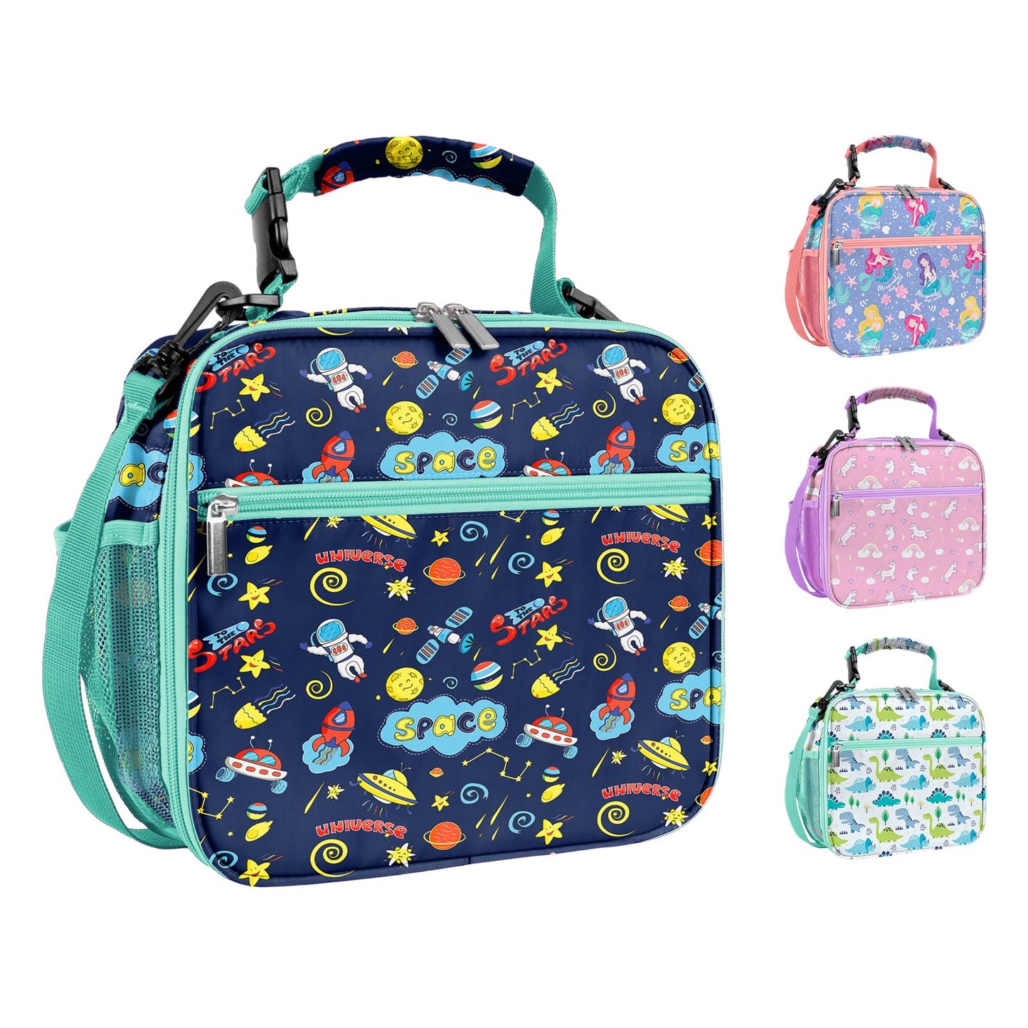 ZAZIWZ Lunch Bag for Kids Insulated Lunch Boxe for Girls Boys Reusable Cooler Tote Small Lunchbag Back to School Cute Lunchbox for Teens 02 (Space)