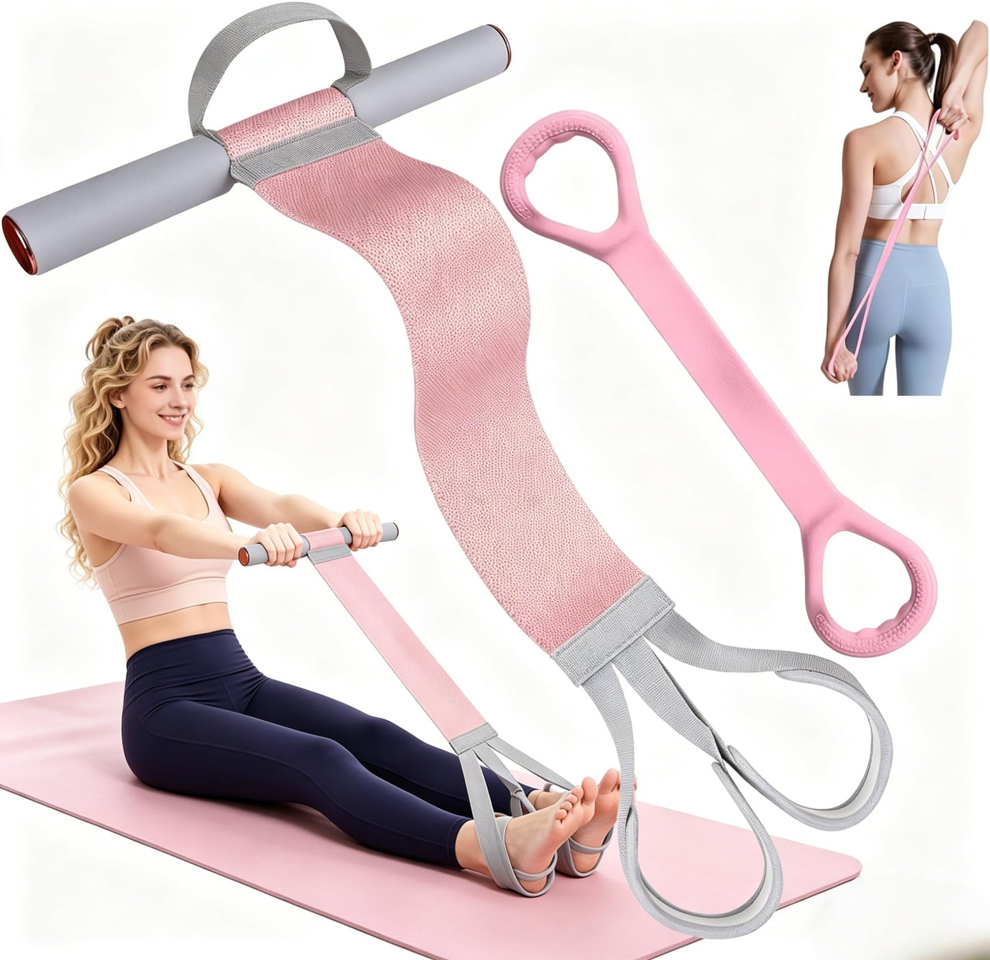 Awaiymi Fabric Resistance Band with Handles,Non-Slip Foot Pedal Puller for Strength Muscle Training,120lb Full-Body Fitness Band,Working Out Stretch Band Equipment for Leg Arm Chest Core Wrist Ankle