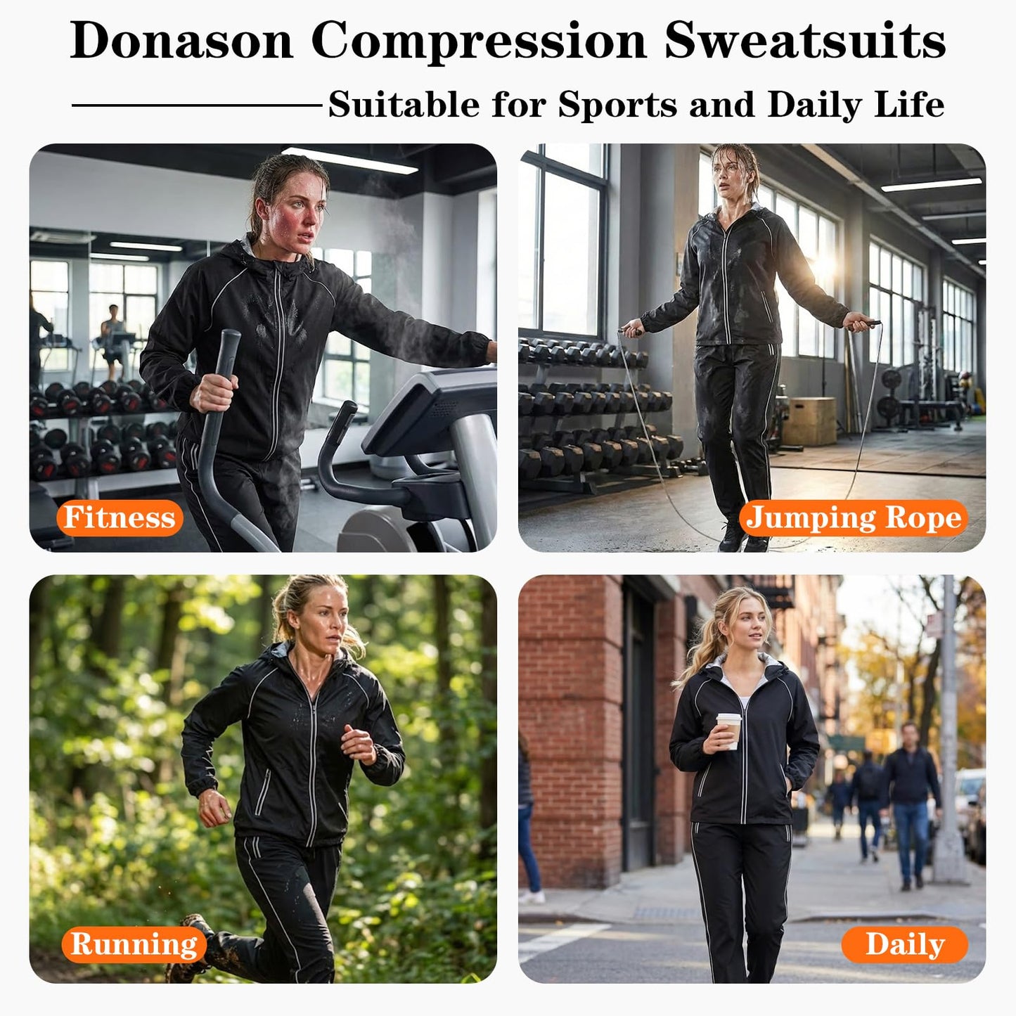 Donason Women's Sauna Suit Sweat Shapewear for Weight Loss Body Shaper with Zipper Heat-Trapping Long Sleeve Tops Workout Pants Durable Gym Fitness Sweatsuits Lightweight Exercise Jacket (Blue)
