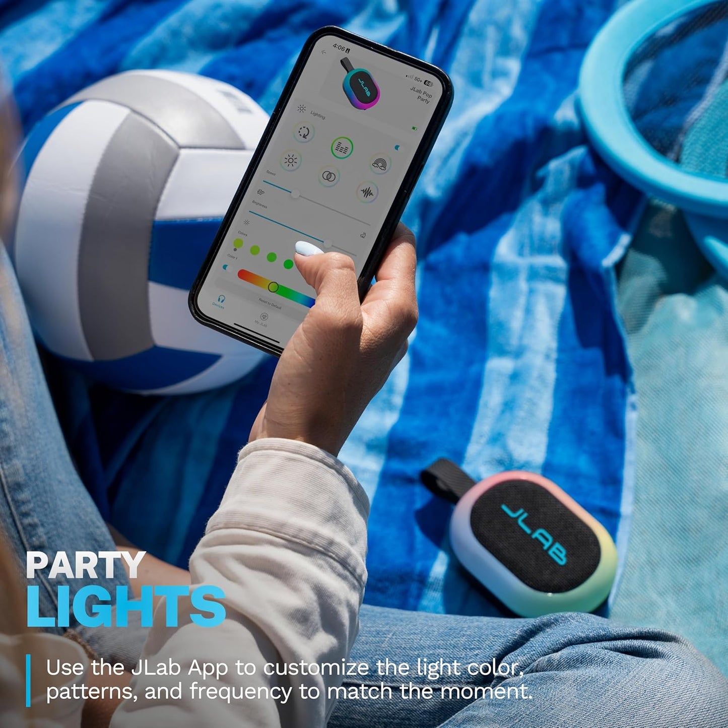 JLab 8+ IP55 100 Pop Party Portable Bluetooth Speaker, Black, Hours of Playtime, Waterproofing, Detachable Loop Handle