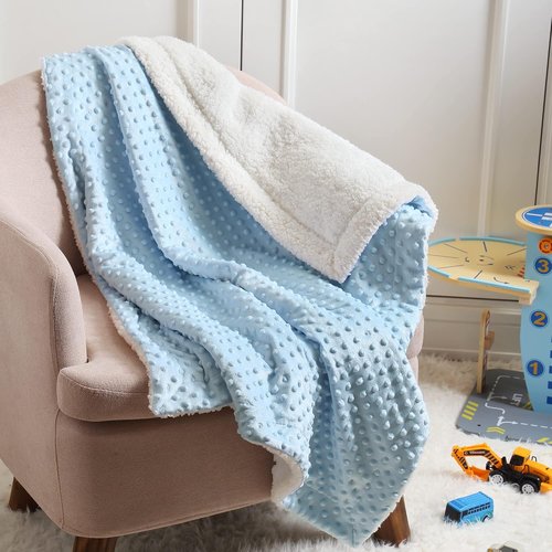 CREVENT Cozy Soft Sherpa Baby Blanket - Warm All-Season Crib & Stroller Blanket for Infants | 30" x 40" Blue Dot