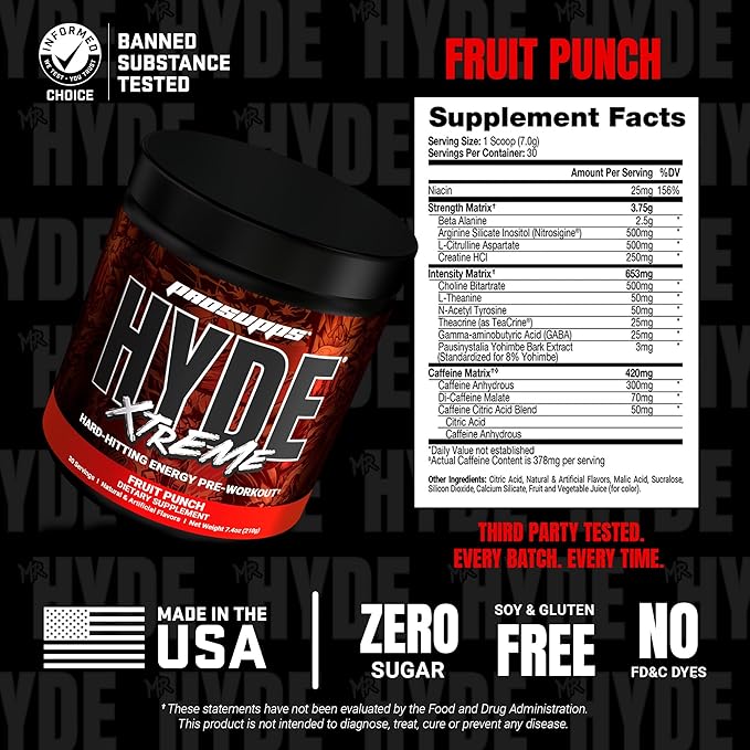PROSUPPS Mr. Hyde Xtreme Pre Workout Powder with Creatine, Beta Alanine & Caffeine ??Extreme Energy, Pumps, Focus & Performance - Fitness & Gym Supplements for Men & Women (Fruit Punch, 30 Servings)
