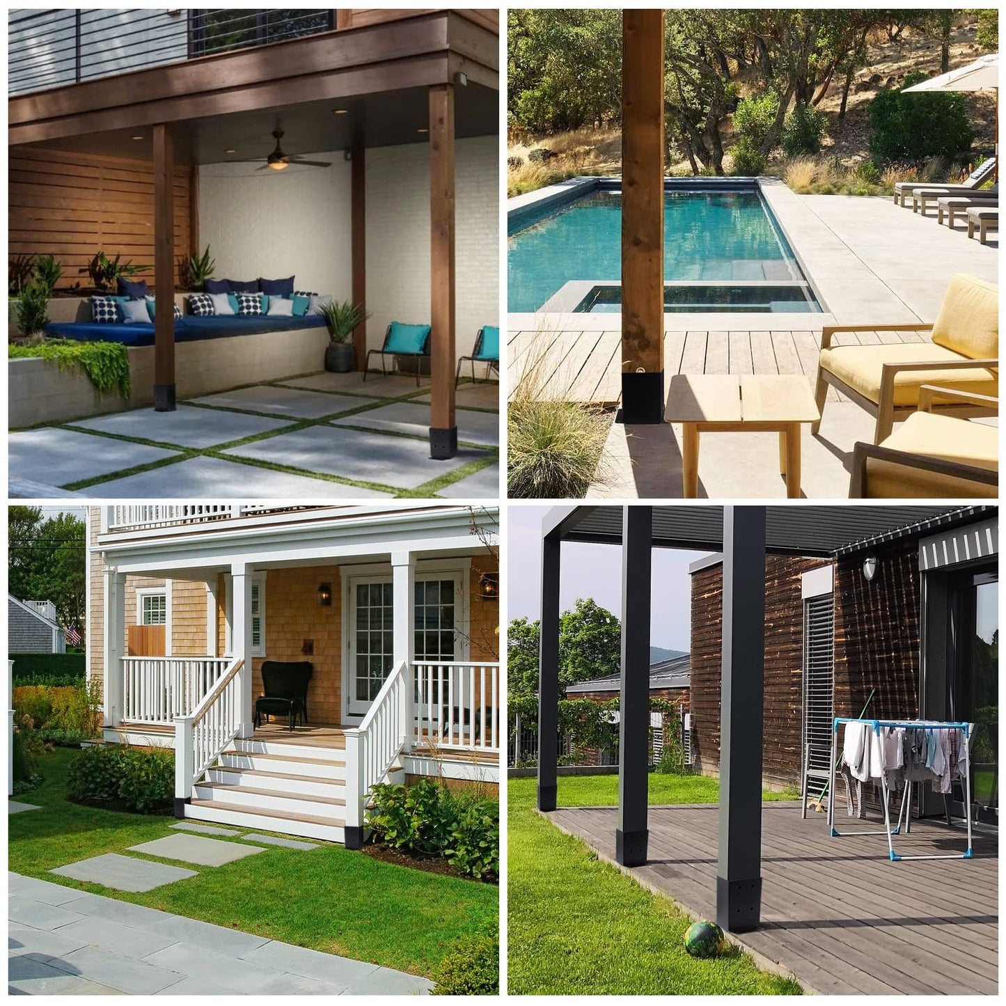 AXWHYS 4×4 Post Base 4 Pcs, (Inner Size 3.6"x3.6") Post Brackets, Heavy Duty Black Metal Powder-Coated Thick Steel Post Anchor Outdoor for Support Deck Base Plate Pergola Brackets Fence Kit