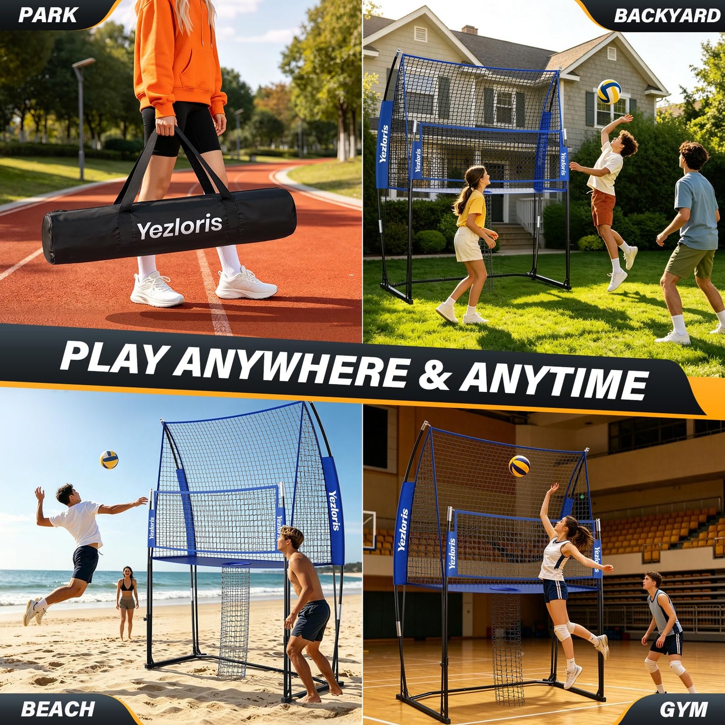 Volleyball Training Net Equipment System, Freely Adjustable 2-in-1 Volleyball Practice Net for Serve Spike Hitting Training, Stable Frame Fast Setup Portable Volleyball Net for Backyard Indoor Outdoor