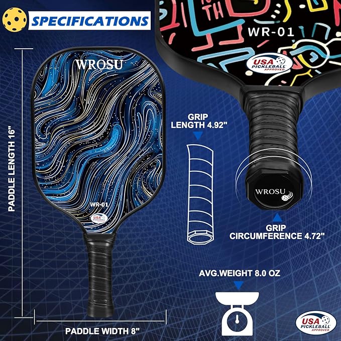 Carbon Fiber Pickleball Paddles Set of 4 or 2 Rackets,USAPA Approved Carbon Fiber Surface Pickle Ball Equipment Sets PP Honeycomb Core Pickleball Rackets & Accessories for Men,Women,Kids,Adults