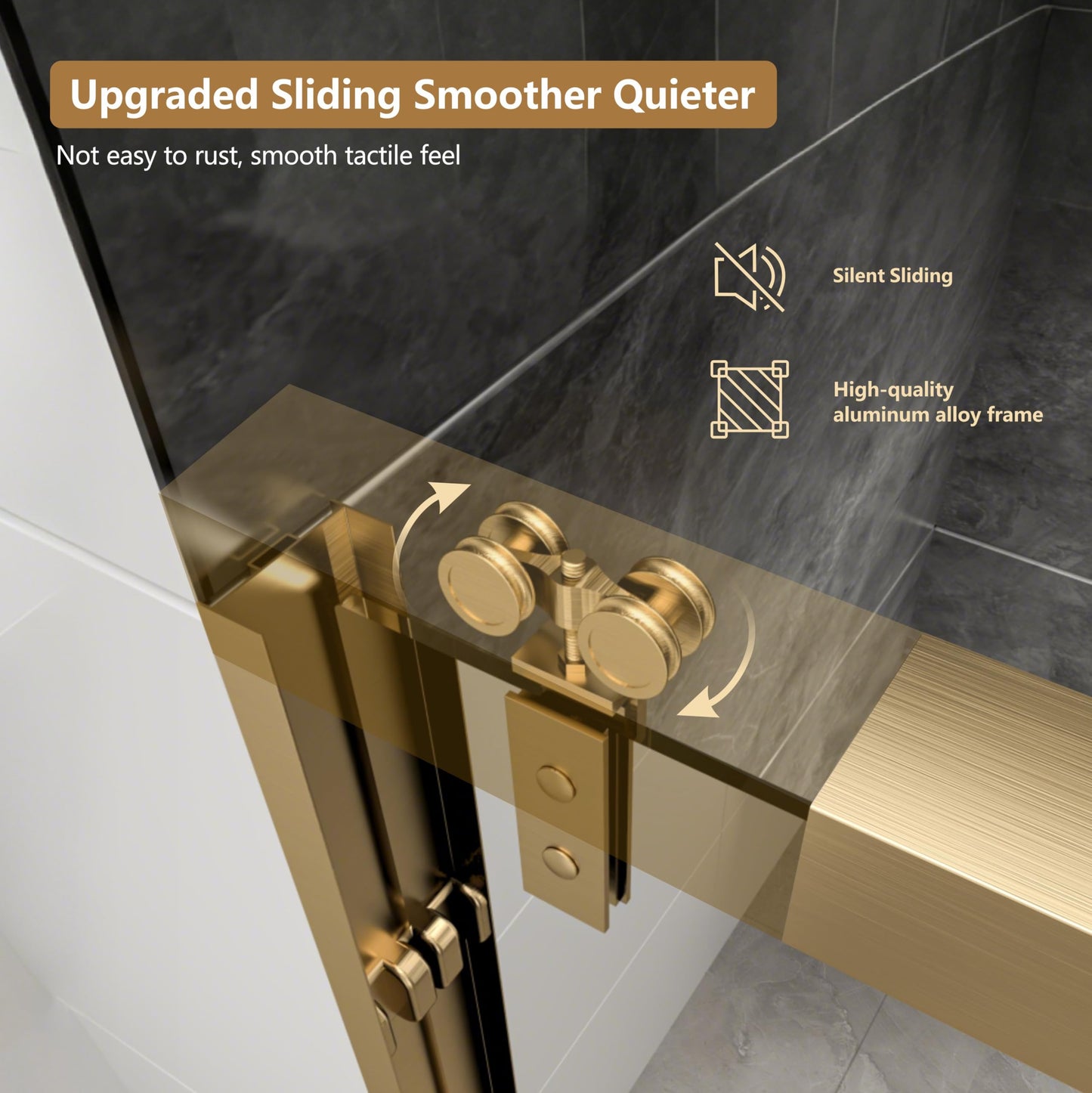 RFN 44-48" W x 76" H Framed Bypass Double Sliding Shower Door, 1/4" (6 mm) Easy-to-Clean Treated Clear Tempered SGCC Glass,Bathroom Door(Brushed Gold, 44-48" W*76" H)