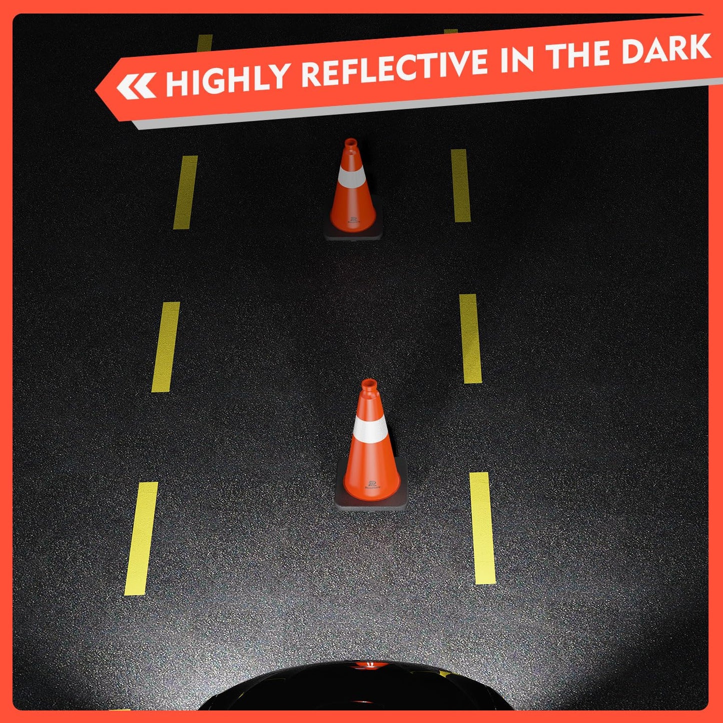 RoadHero 8 Pack Traffic Safety Cones 18 Inch, PVC Cone with Black Weighted Base, Orange Cones with Reflective Collar, Cones for Parking Lot, Construction Events, Road Safety