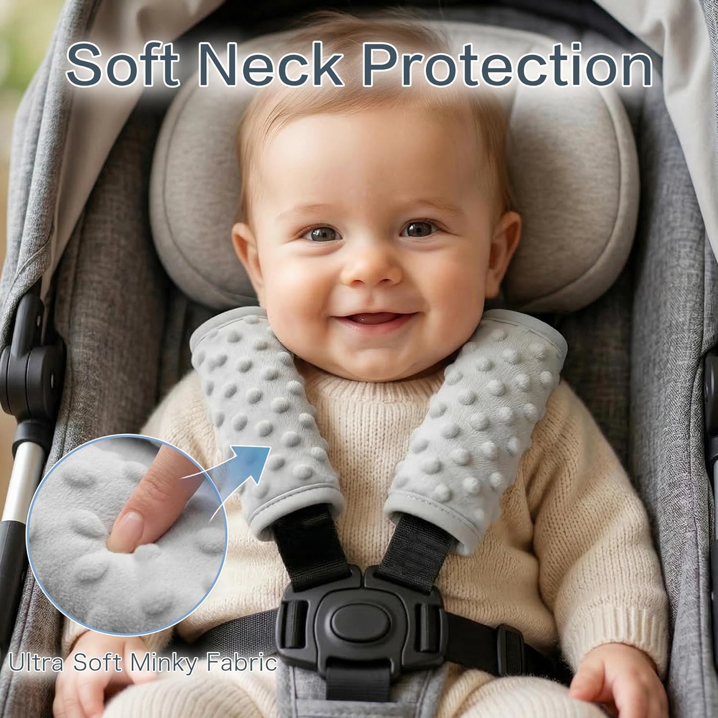 Pro Goleem Car Seat Strap Covers - Soft Shoulder Pads for Babies | Universal Fit, Gray