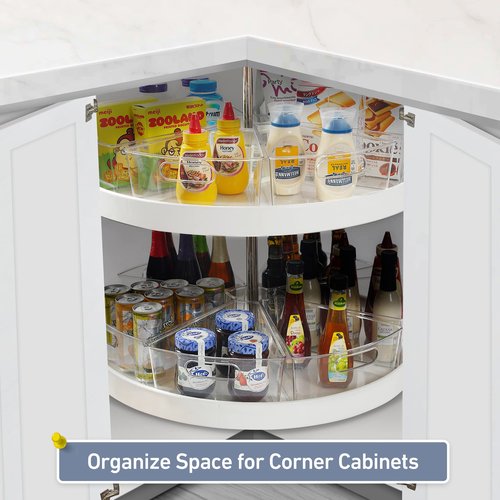 Leeden Lazy Susan Organizer for 32" Diameter Corner Lazy Susan, Plastic Kitchen Cabinet Storage Bins with Handle, 6 Packs, 1/8 Wedge - Food Safe, BPA Free