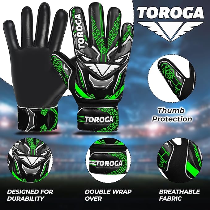 Goalkeeper Gloves for Kids & Youth – Soccer Goalie Gloves, Strong Latex Grip, Double Wrist Support & Breathable Mesh – Boys Football Gloves