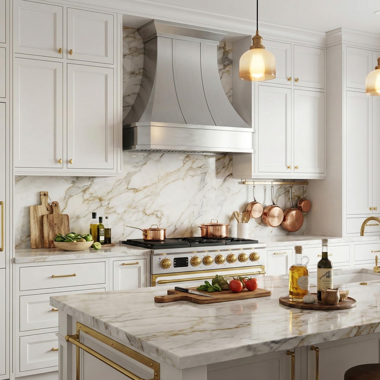 NAUXUS Custom Stainless Steel Range Hood, Handmade Kitchen Hood with Powerful Range Hood Insert, Classic Stove Vent Hood with Straps & Rivets,HSW200C#