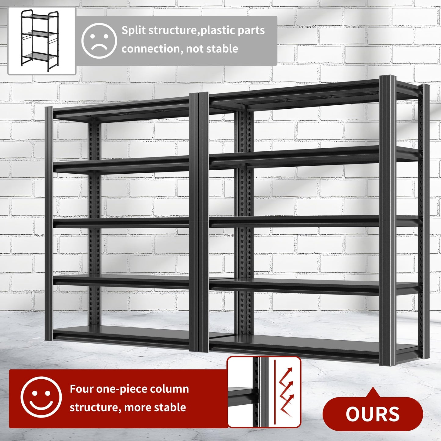 OPTYMIRA 5 Tier Metal Garage Shelving Units and Storage,78" H*48" W*18" D Heavy Duty Shelves Adjustable,2000lbs Load-Bearing,Utility Racks Industrial Steel Shelf for Warehouse Basement Shop