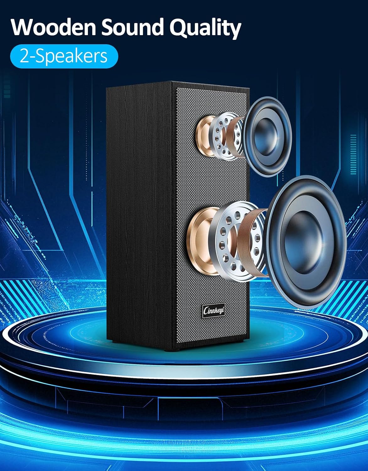 cinnkeyi 2.0, Small Computer Speakers USB/USB-C PC Speakers for Desktop Laptop, Bluetooth Stereo USB Speakers Compact