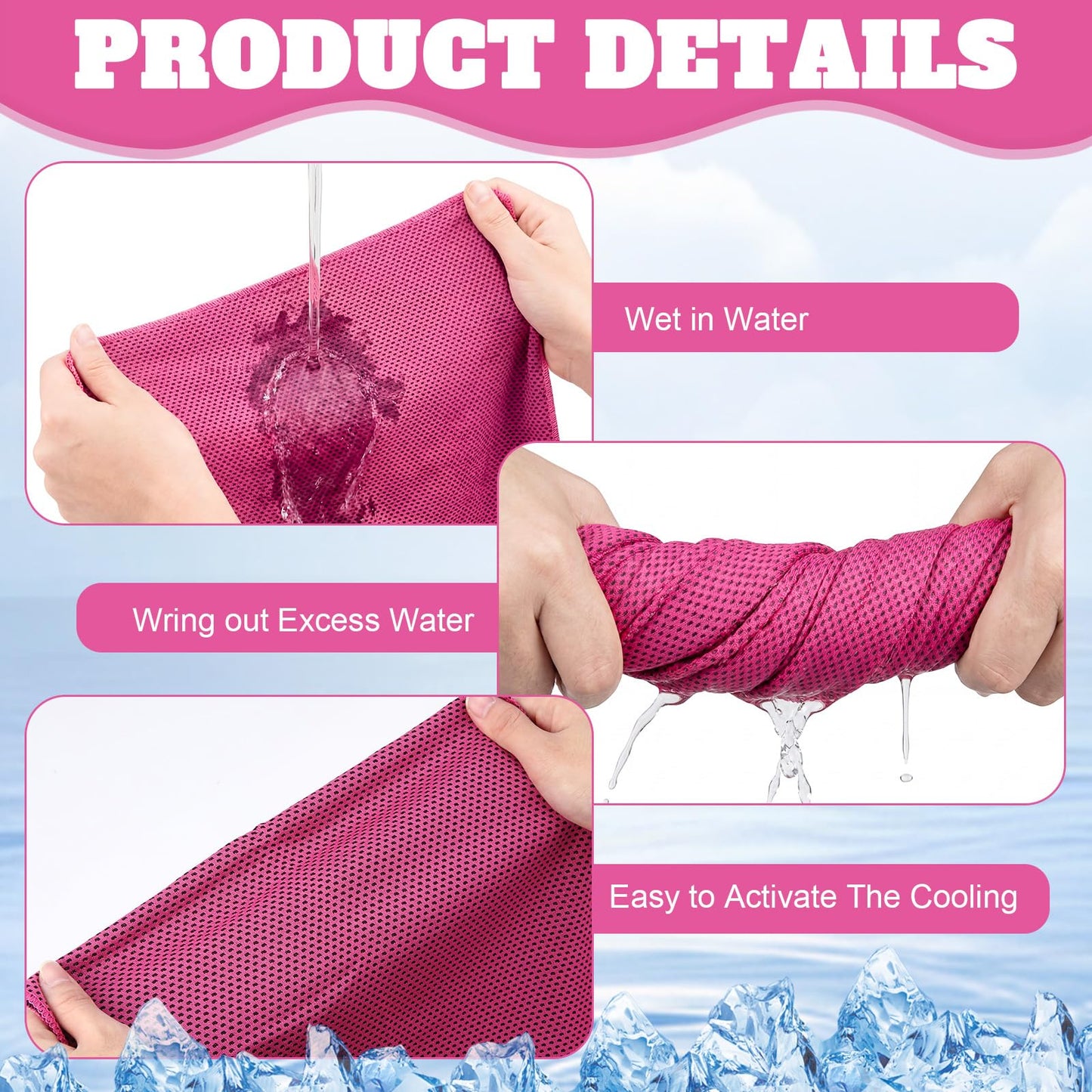 Honoson 20 Pack Cooling Towels Bulk 27 x 16 Inch Ice Breathable Soft Chilly Sweat Rag Cold Towels for Neck and Face for Hot Weather Yoga Gym Sport Running Golf Workout Fitness Camping(Rose Red)
