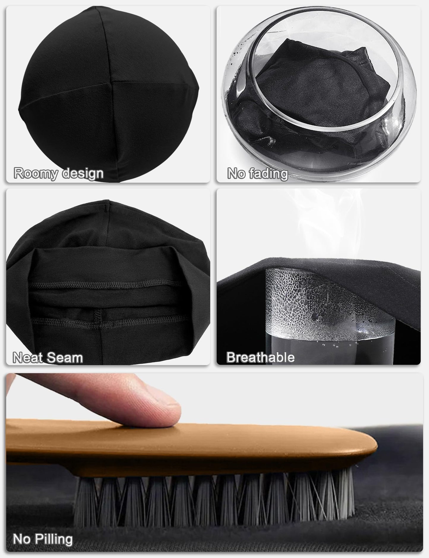 ROYBENS 97% Cotton Skull Caps Beanies for Men Women, Breathable Helmet Liner Sleep Hat Sweat Wicking Cap, Balck 2-Pack