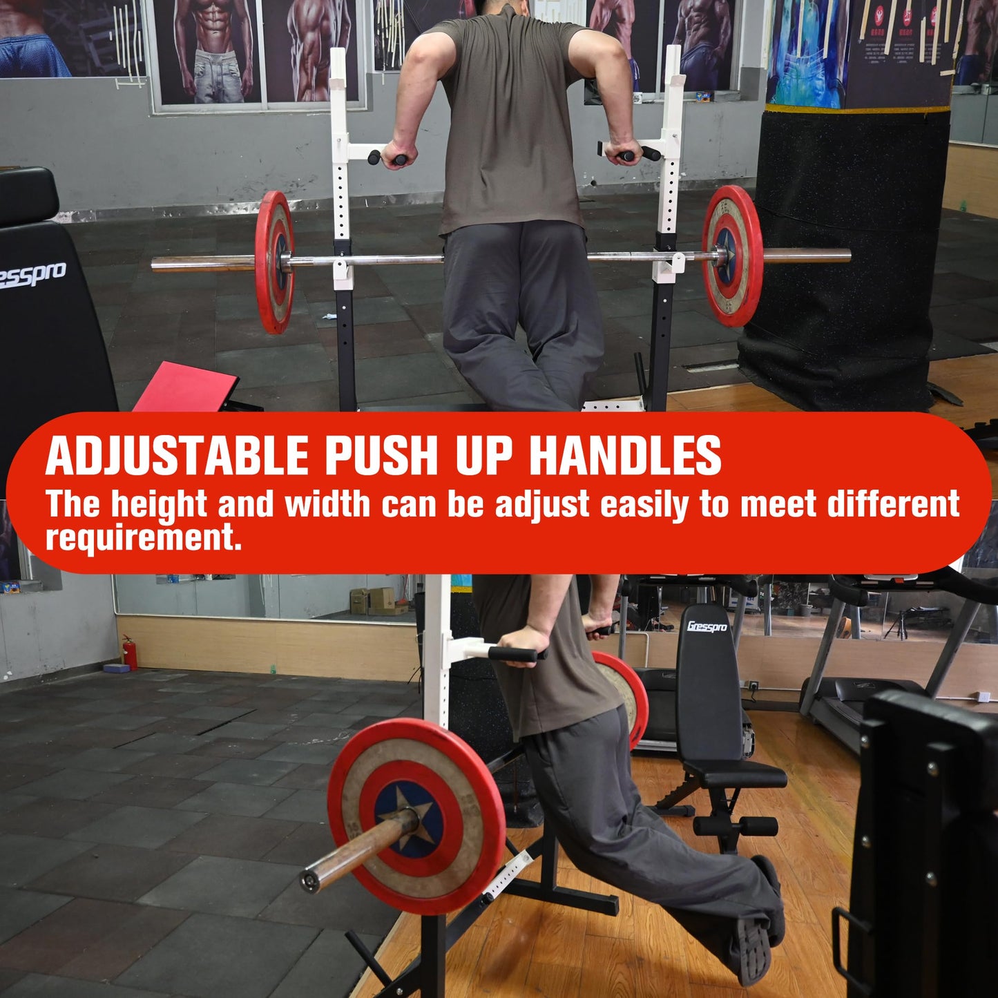 Gresspro Gresspro Barbell Rack Stand with Dip Bar Attachment - Multifunctional Adjustable Squat Rack, Heavy-Duty Dumbbell Rack, Strength Training Dip Station, Home Gym Equipment Max Load 550lbs
