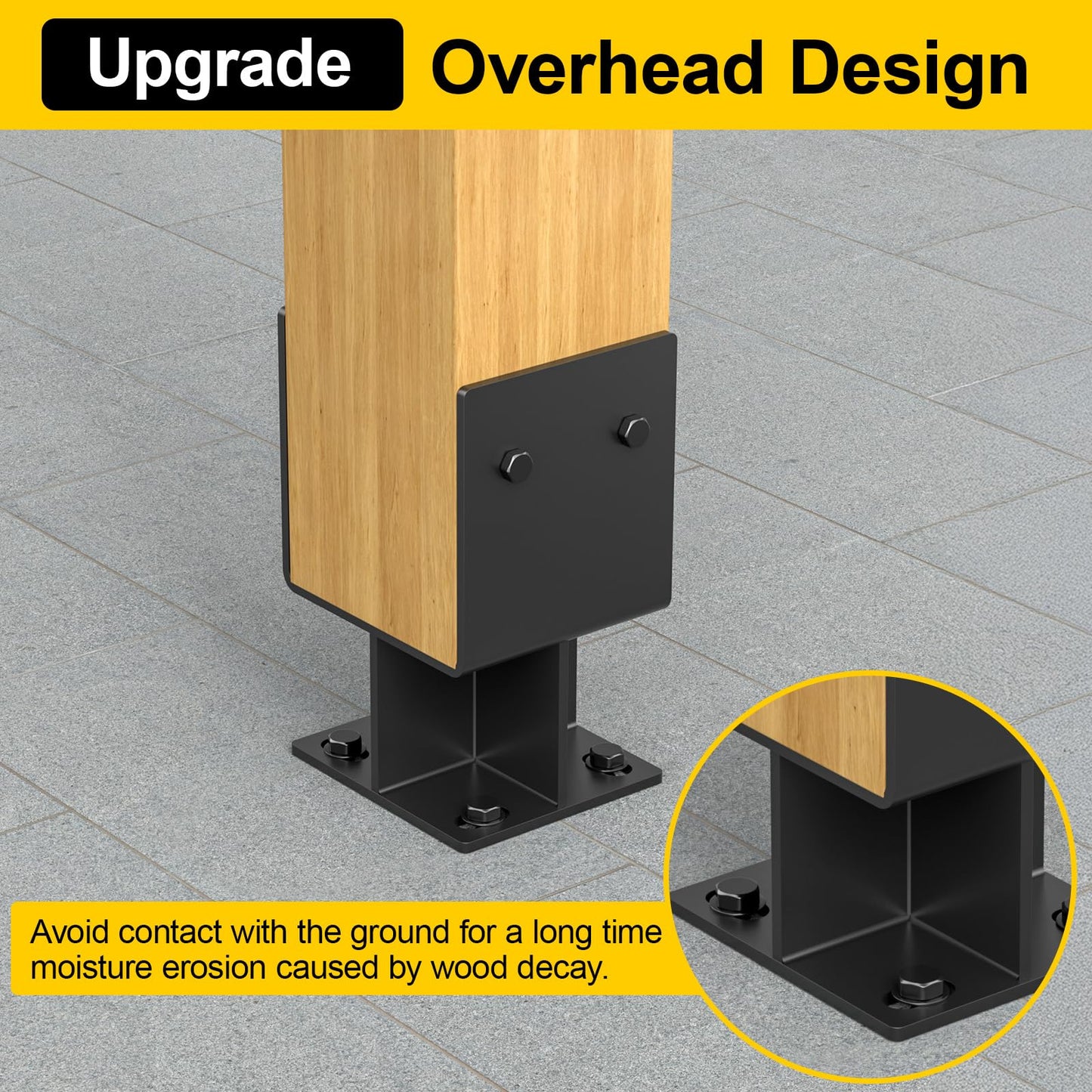 4"x 4" Concrete Post Base, 2Pcs Stainless Steel Adjustable Post Anchor Bracket (Internal 3.5 x 3.5), U-Shape Wood Post Base Holder for Pavilion Deck Porch Handrail Railing Support