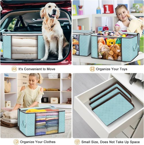 Budding Joy 90L Large Storage Bags - 8 Pack Foldable Closet Organizers for Clothes, Blankets & Toys (Blue)