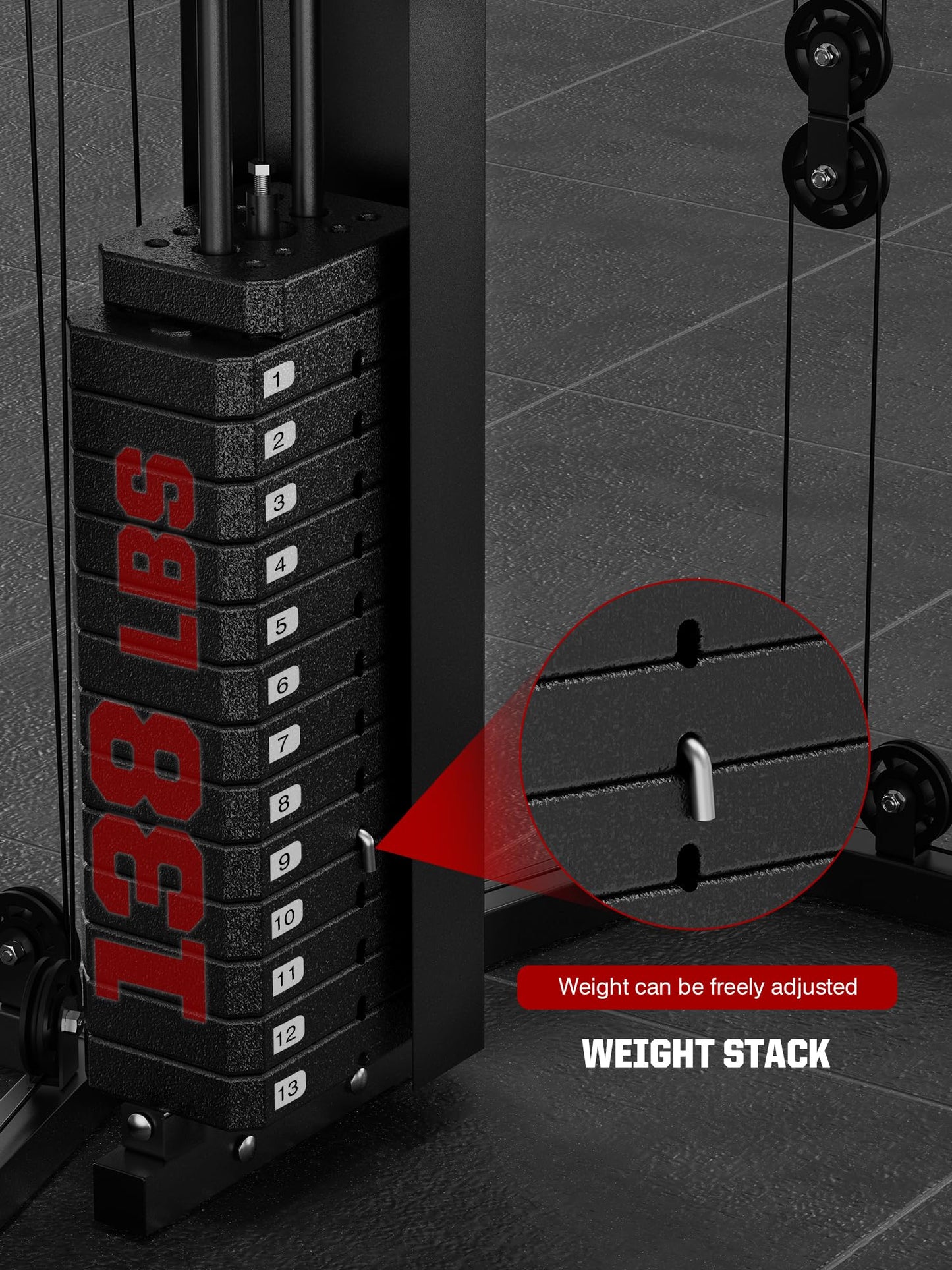 SunHome Multifunction Home Gym Equipment Workout Station, Smith Machine with 138LB Weight Stack and Bench, Leg Press, LAT Station for Full Body Training