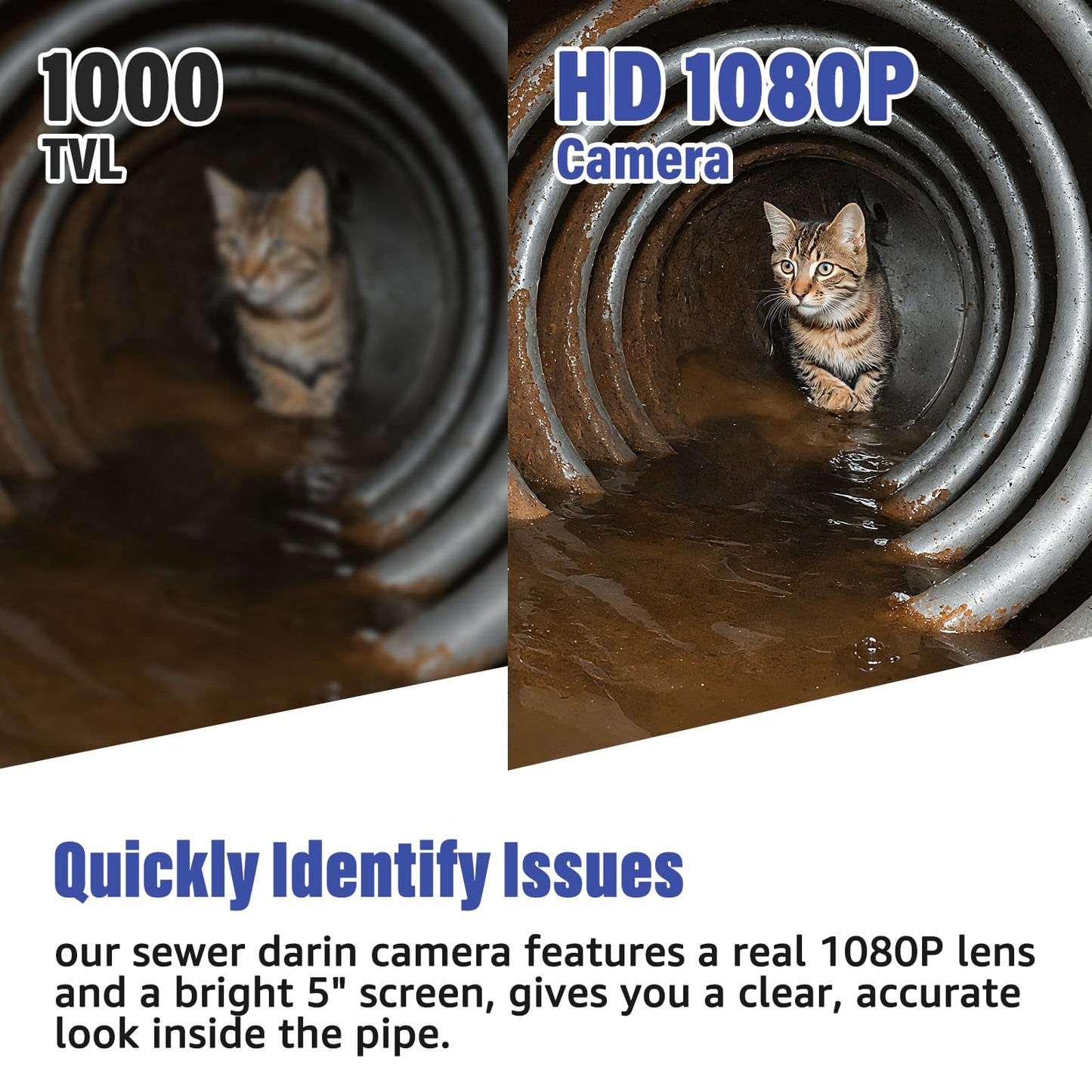 Sewer Camera 100FT/30M, Drain Camera with Light, Plumbing Snake Cam with DVR Pipe Video Inspection,5" Color HD Duct Chimney Sewer Inspection Cam for Sewer Line, Drain, Duct, Plumbing