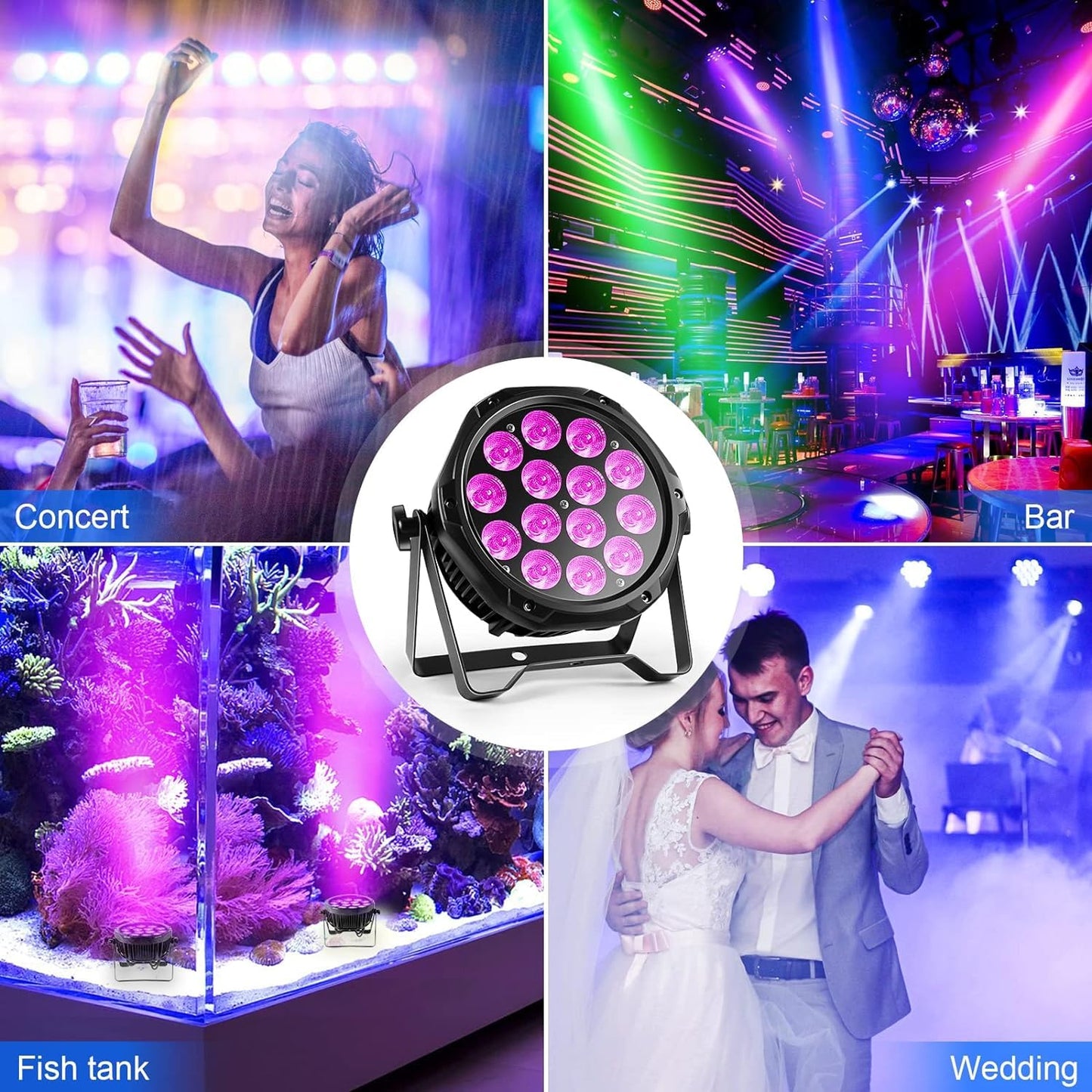 14LED Par Lights, Outdoor Waterproof Par Can Light, RGBW 4in1 Stage Light, 210W DMX Control Wash Uplight Strobe Effect for Events, Stage, Wedding, Church, Party, Garden, Building (4 Packs)