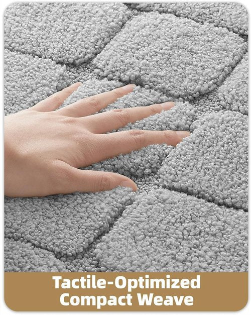 Color&Geometry Light Gray Checkered Bath Mat - Fluffy Microfiber Non-Slip Rug | 24x36 Inches