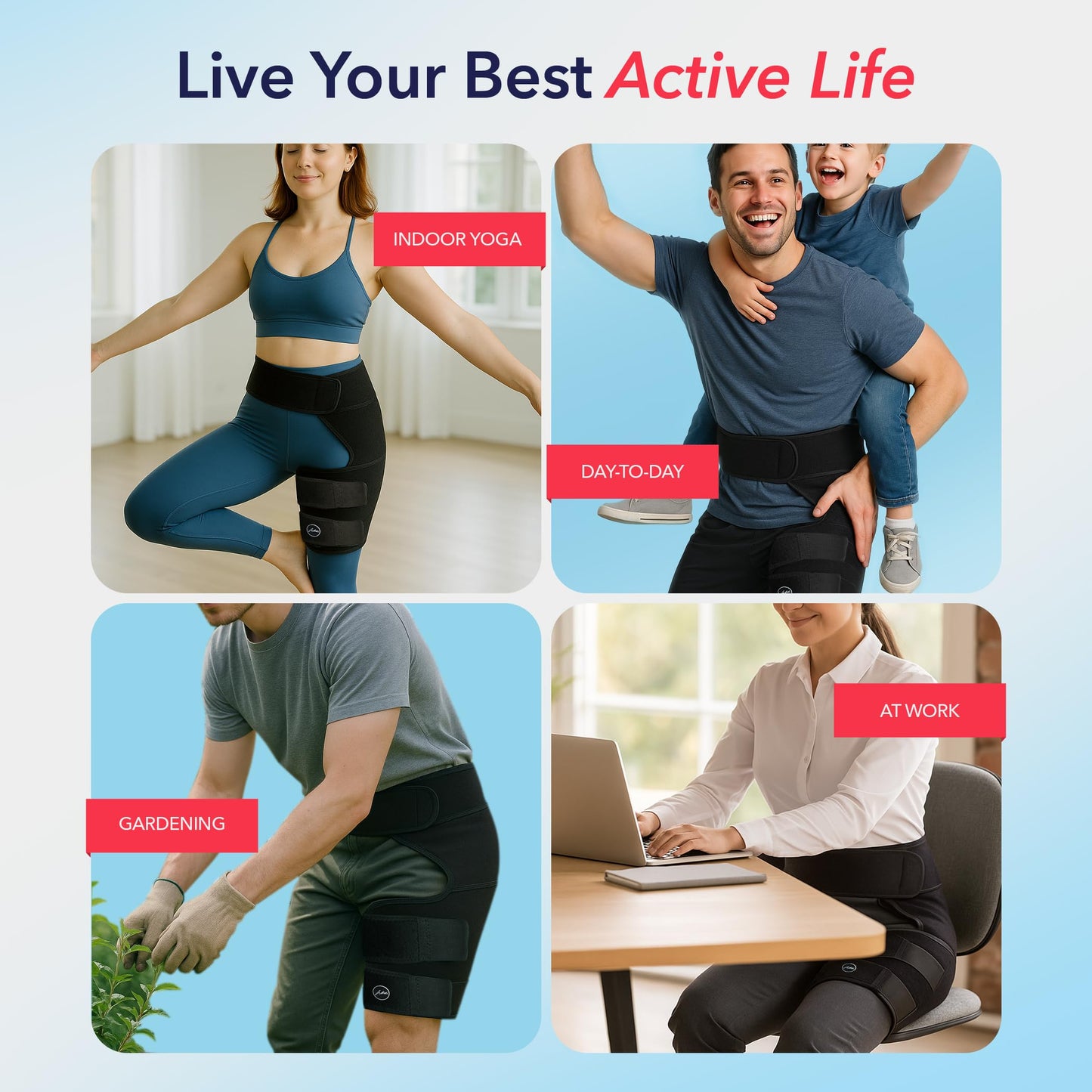 Doctor-Developed Hip Brace , Advanced Groin Compression Wrap for Sports & Leisure Goals, Sciatica Pain Relief Devices for Joint Injuries, hamstring brace, Hip Pain, Bursitis & Post-Surgery Recovery (BLK, L/XL)