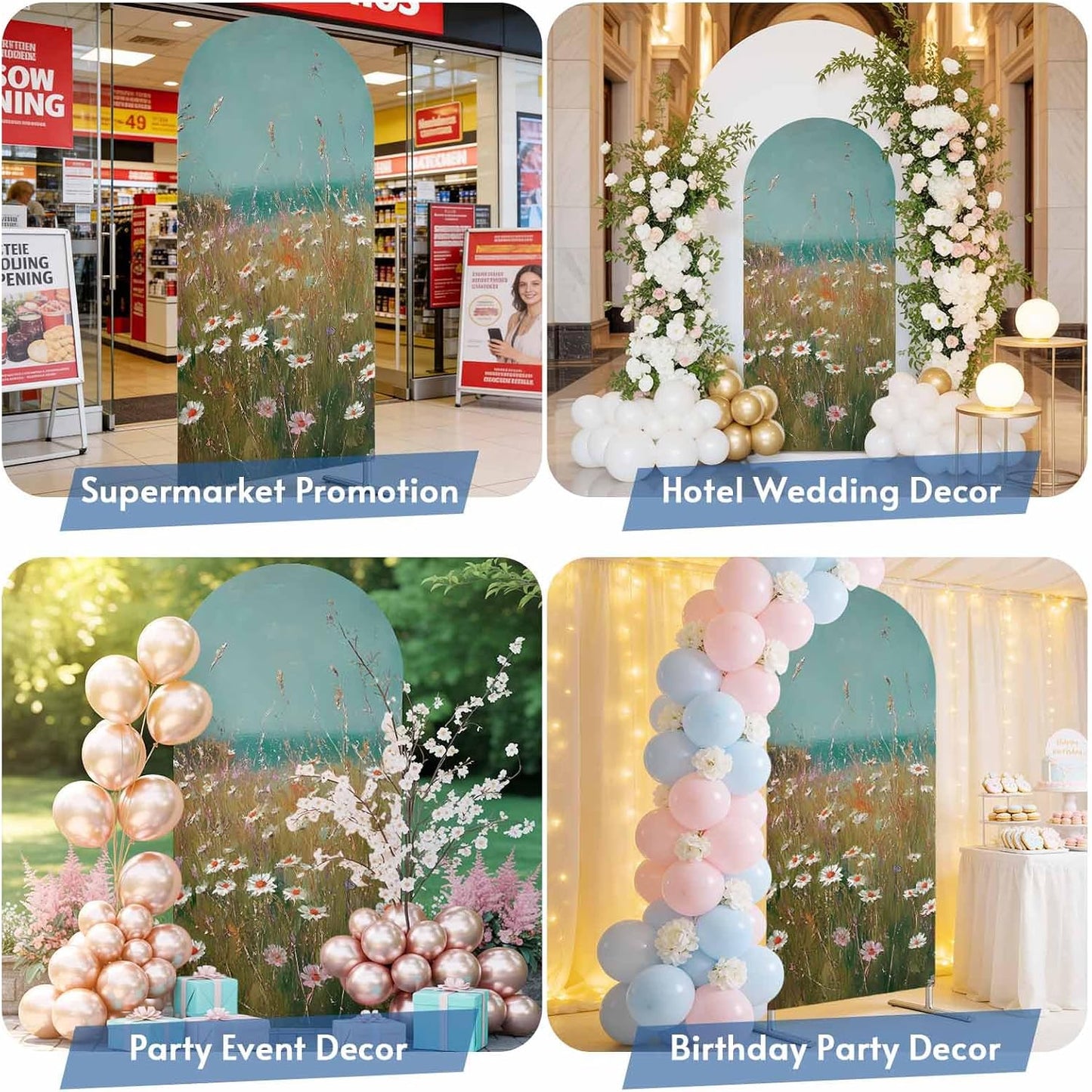 Jnbasdffb 7.2 Spring Floral Wedding Arch Cover,Stretchy Spandex Arch Backdrop Stand Covers FT,Pastoral Botanical Oil