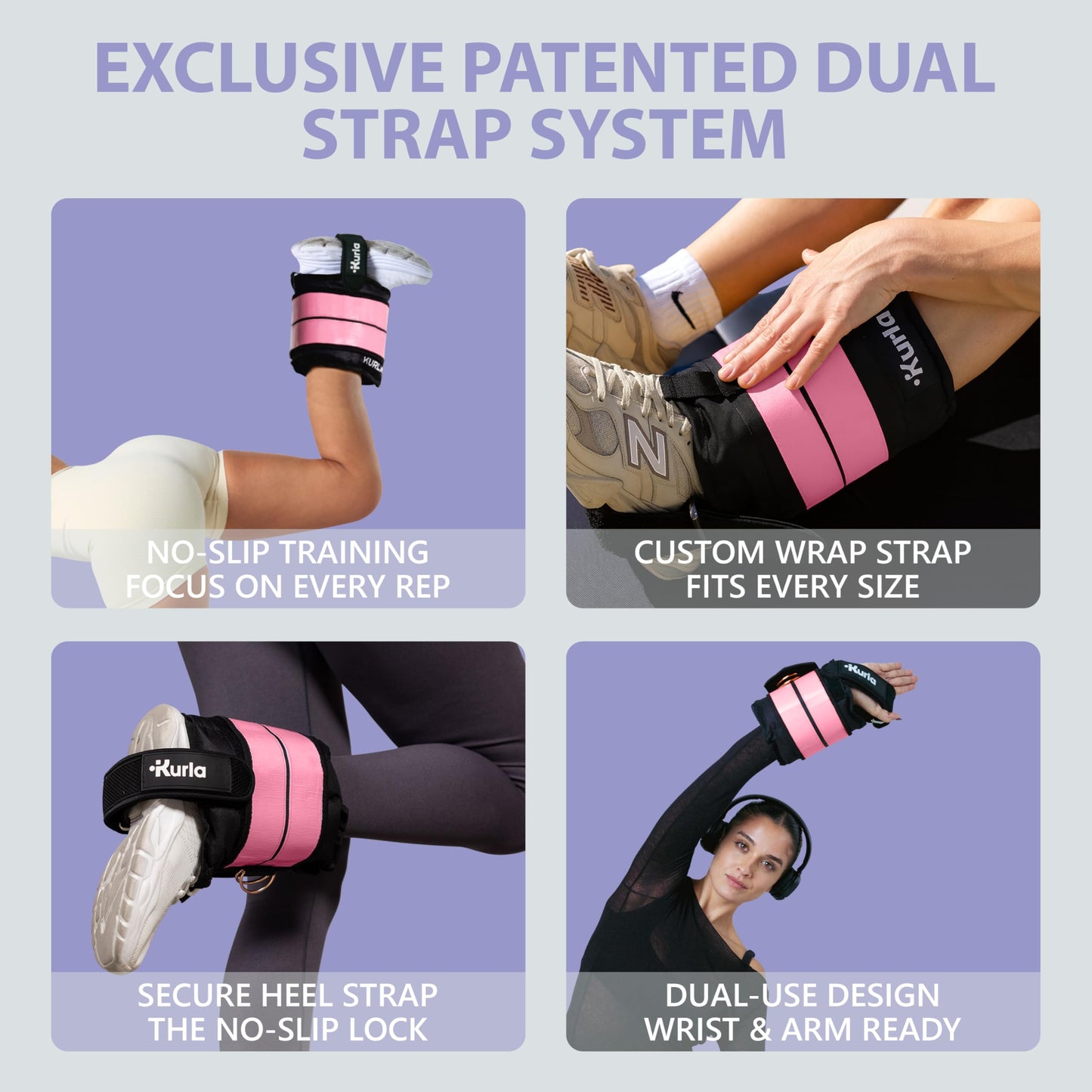 Kurla 04 lb Adjustable Ankle & Wrist Weight with Heel Strap | Patented Design | Breathable Fabric | Ideal for Strength Training, Pilates, Rehab & Home Workouts | Pink – Pack of 2