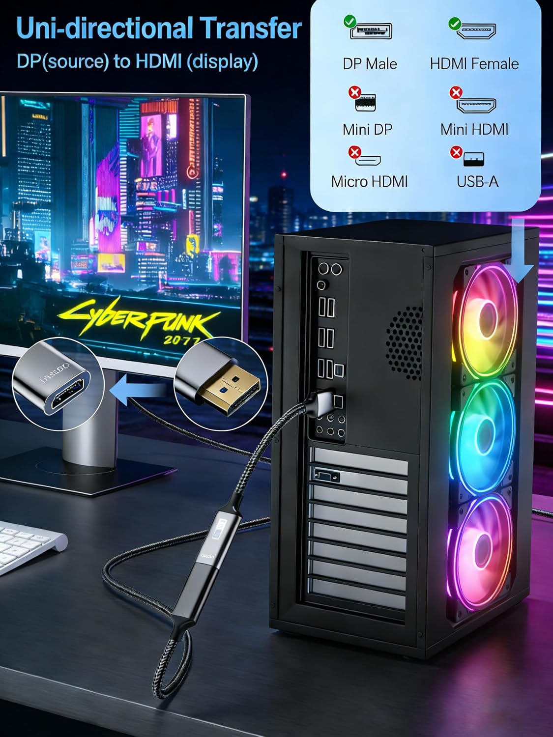 HAOISH 4K 1080P@120HZ HDMI to Displayport Adapter, Uni-Directional Display Port to HDMI for Projectors, Monitors, TVS