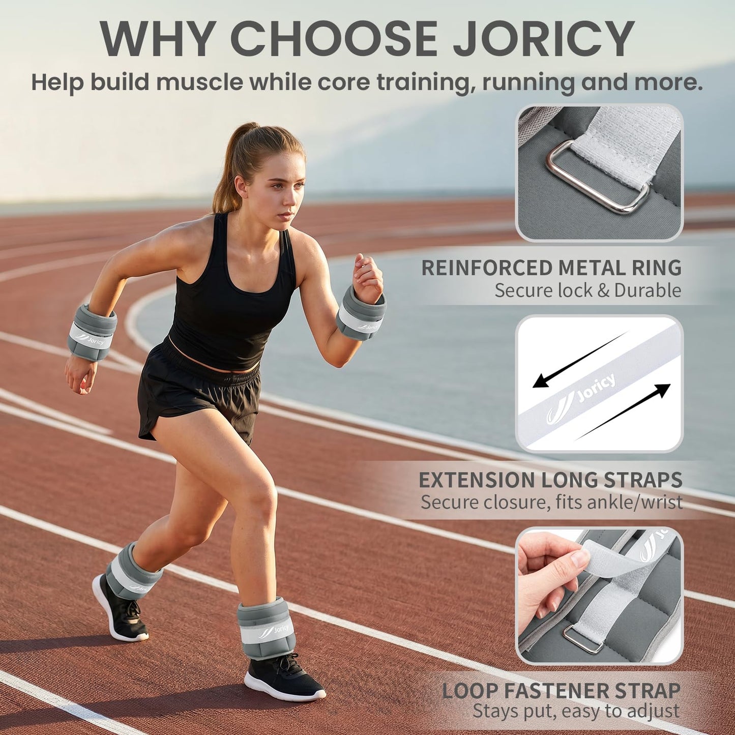 Adjustable Ankle Weights for Women Men 1-10 LBS 1 Pair Wrist Leg Arm Weights with Removable Weight, Strength Training Weight for Jogging, Walking, Running, Fitness, Gym Workout, Grey