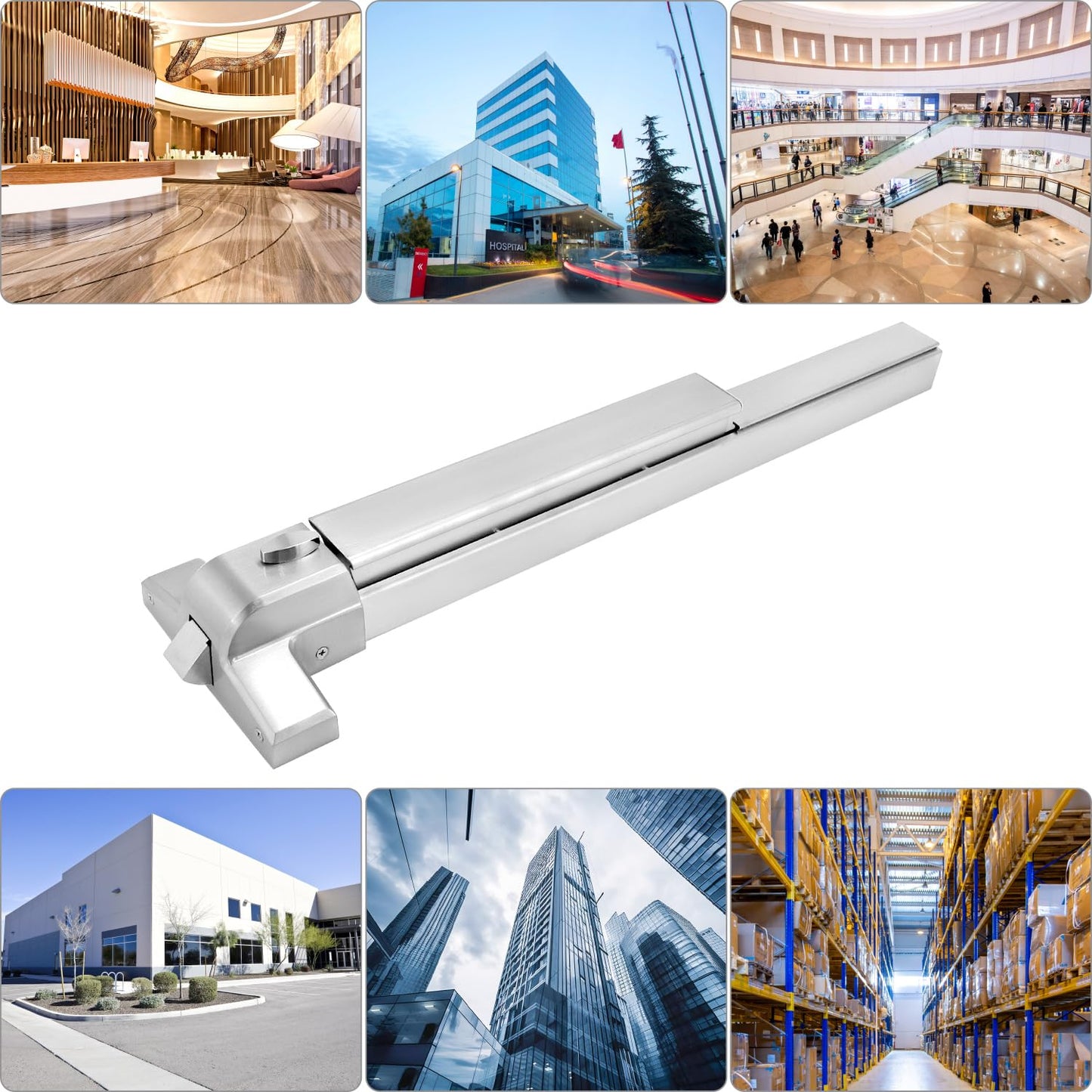 QWORK Door Security Bar, Heavy-Duty Steel Push Bar Emergency Exit Door Device with Fire-Proof Lock and Lever, Push Up Bar, Door Security Devices