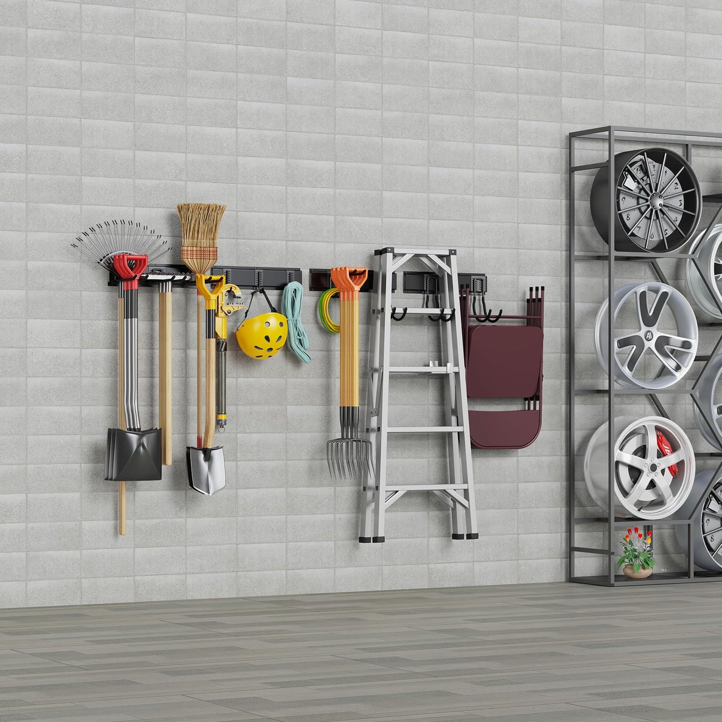 Gatsowm Tool Storage Rack Wall Mount, 64 Inch Adjustable Garden Tool Organizer, Heavy Duty Garage Wall Organizer Rack, Yard Tool Organizer System for Rake Shovel Broom Mop Wall Holder
