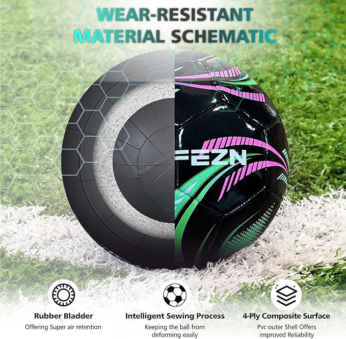 Youth Soccer Ball Size 4, Kids Outdoor Play Game Training Practice Soccer Ball for Teen Boy Girl Indoor Outdoor with 1 Pump 1 Net Bag and 1 Gift Box