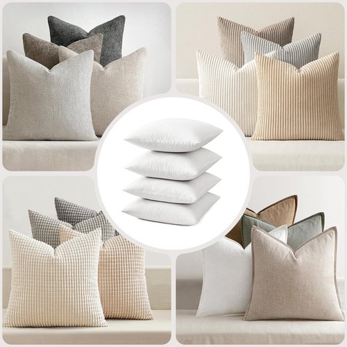 MIULEE Pillow Inserts - Premium Down Feather Throw Pillows | 18x18 Inches, Pack of 4, White
