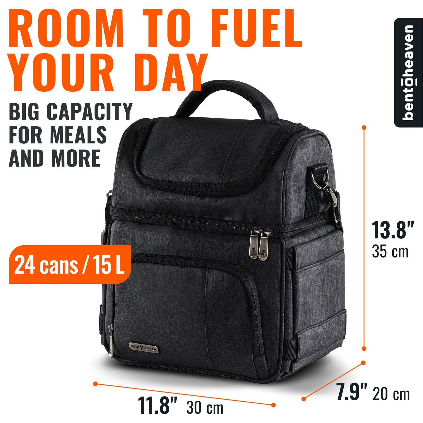 Bentoheaven Lunch Bag for Men and Women - Premium Materials, Extra Large Capacity (24 Cans) Double Deck - Leakproof Insulated Soft Large Adult Lunch Cooler Bag for Work, Travel (15L,Gray)