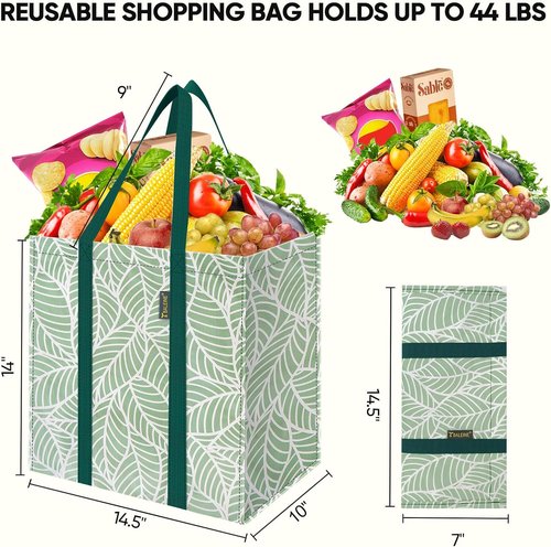 BALEINE Reusable Grocery Bags - Heavy Duty Foldable Tote with Reinforced Bottom | Antique Foliage - 4 Pack