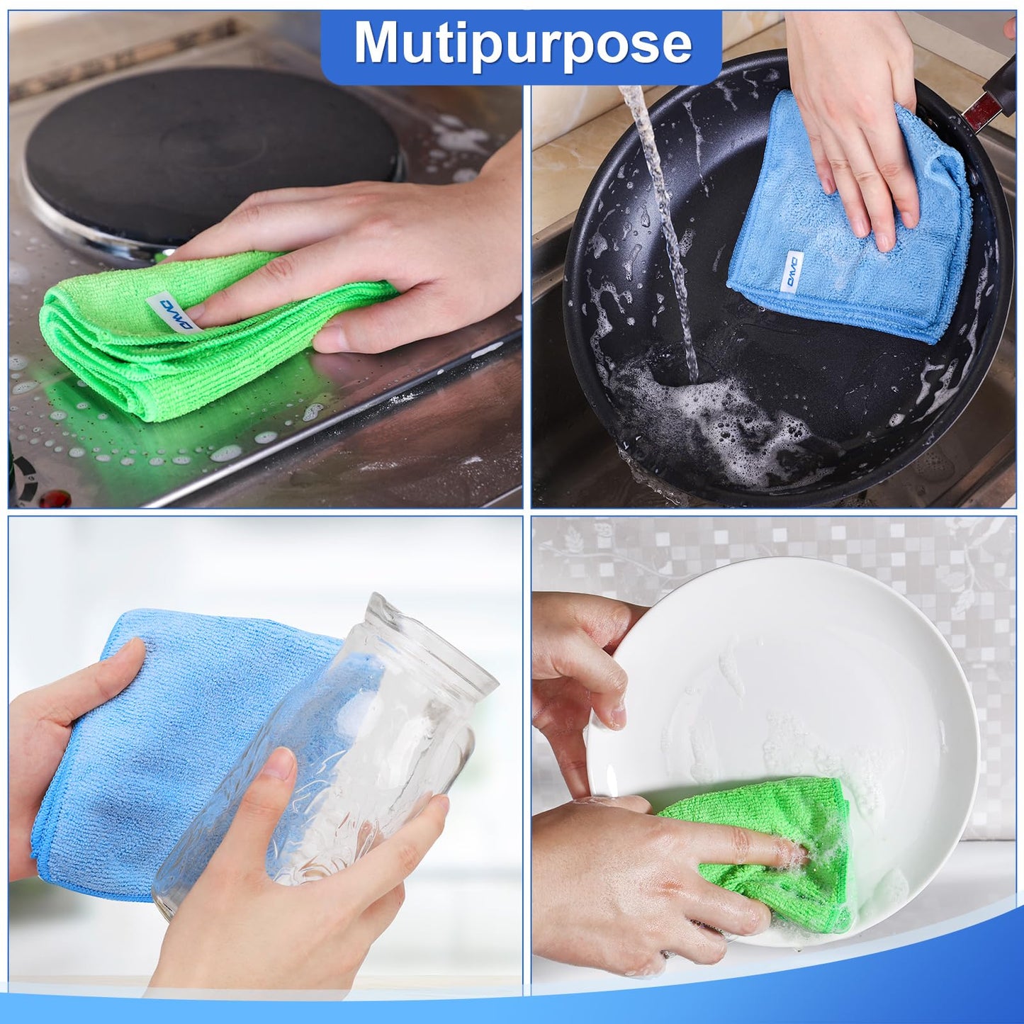 ovwo 12Pcs Premium Microfiber Cleaning Cloth, Highly Absorbent Household Cleaning Supplies - for Kitchen Towels, Dish Cloths, Dust Rag