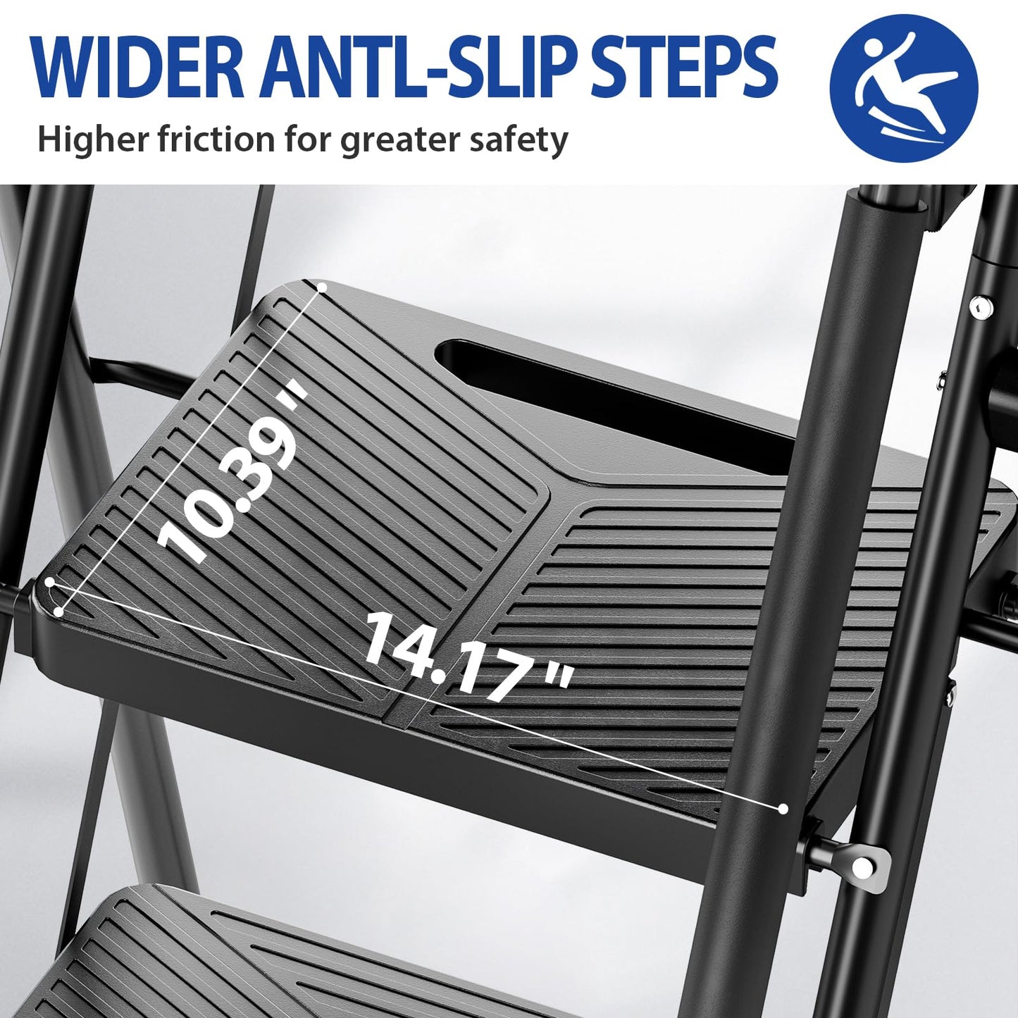 KINGRACK 5 Step Ladder, Folding Step Stool with Safe-Lock Design, 500 lbs Sturdy Steel Ladder with Tool Platform, Wide Anti-Slip Pedal, Convenient Handrail for Household and Kitchen, Black