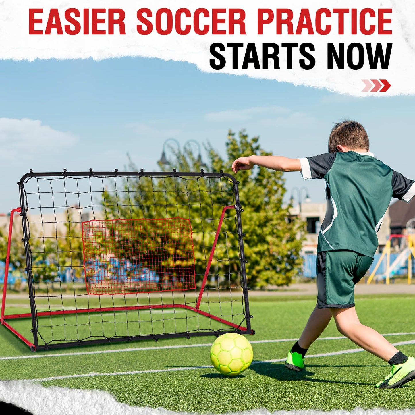 ZEALFEEL Soccer Rebounder Net, 10 Adjustable Angles 6x4FT Soccer Kickback Trainer for Passing, Ball Control & Volley Practice, Easy Setup Portable Football Training Net for Solo & Team Use