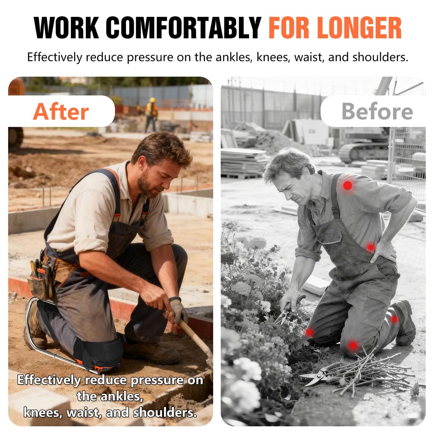 Knee Pads for Work With Seat,Upgraded Adjustable&Detachable Ergonomic Knee Seat,Kneeler Seat for Gardening,Farms,Construction,Tiling Flooring and Cleaning for Men Women,Optimal Knee Protection,Ankle Support