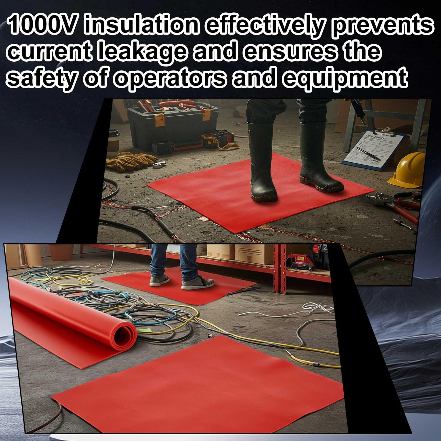 Maasechs 1 Pcs 40" x 40" Electrical Insulated Rubber Blanket, 1000v High Voltage Insulation Mat Electrical Safety Rubber Mat Non Conductive Dielectric Mats for Electricians Industrial Workspaces, Red