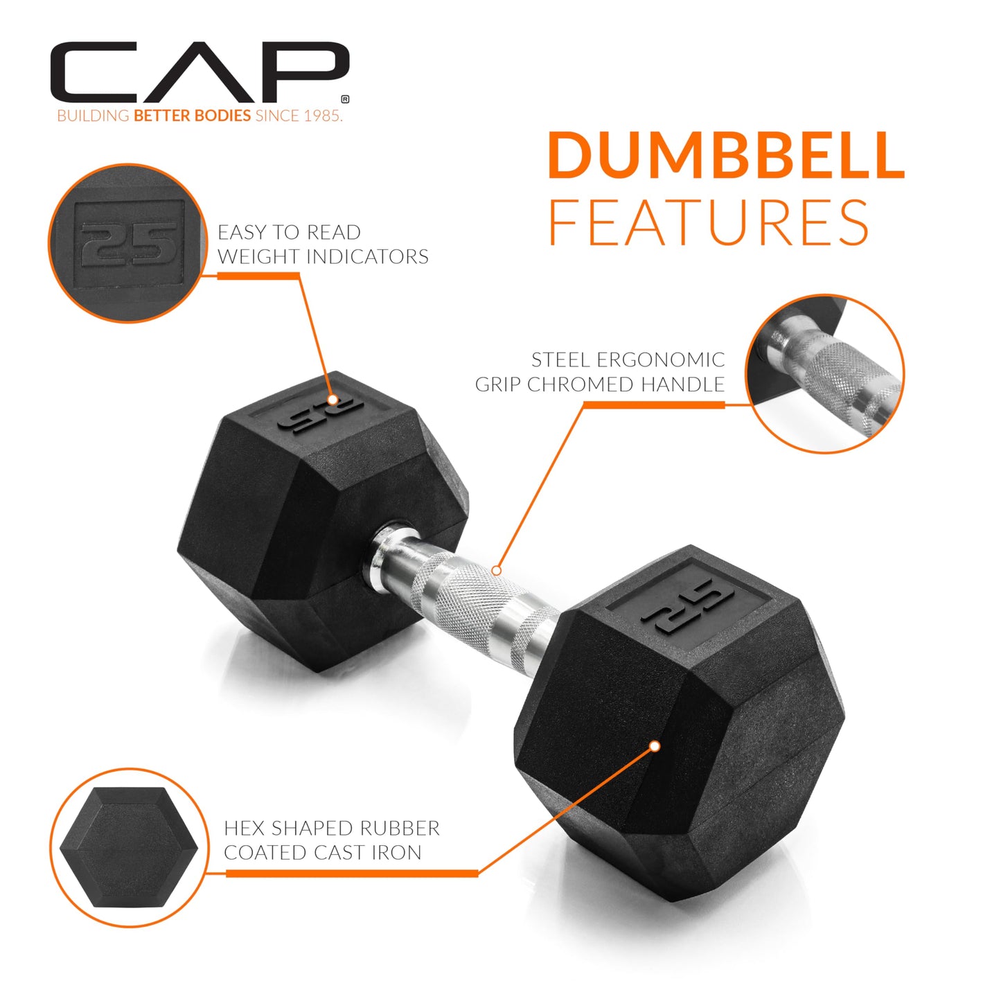 CAP 150 lb Dumbbell Set with Rack, Rubber Coated Hex Free Weight Set, Compact Vertical Storage, for Strength Training & Home Gym, Light Gray Rack