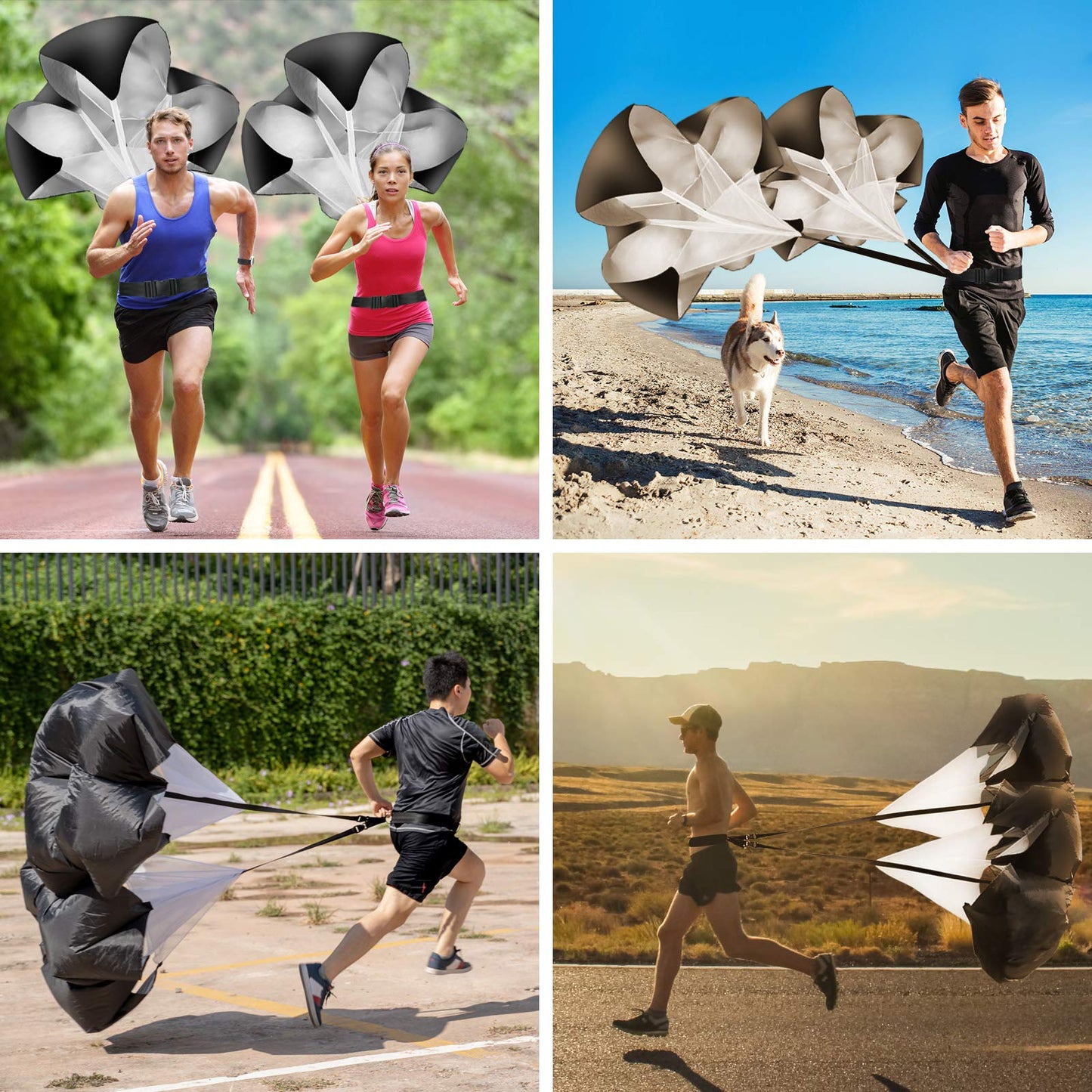 Running Parachute Pack of 2-56 Inch Speed Resistance Chute for Football, Basketball Training - Adults (Black)