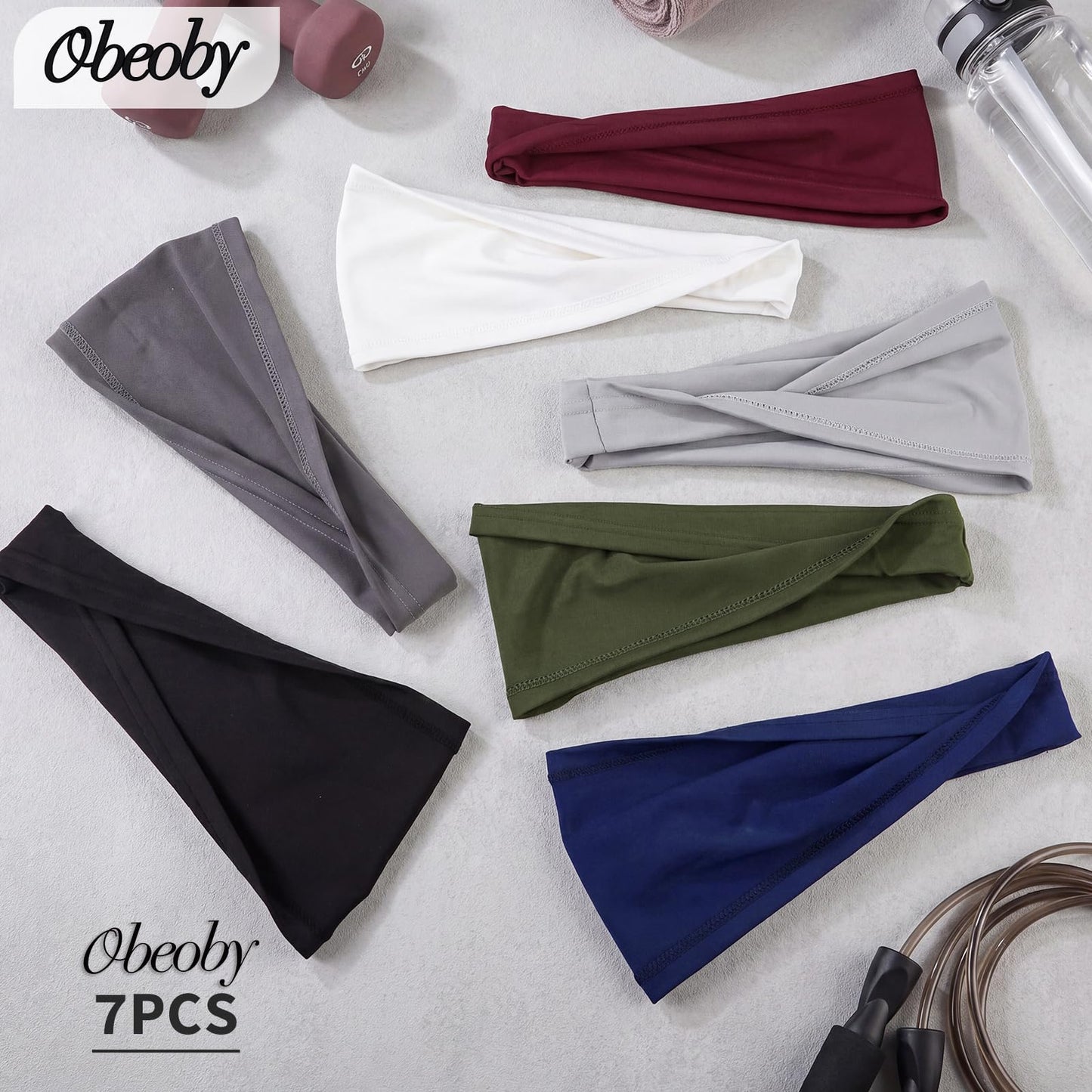 Obeoby 7 Pcs Headbands for Men, Soft Elastic Sports Sweatbands - Non Slip Moisture Wicking Bandanas Hair Band Head Wrap and Running Accessories for Gym Workout, Football, Yoga and Daily Athletic Use